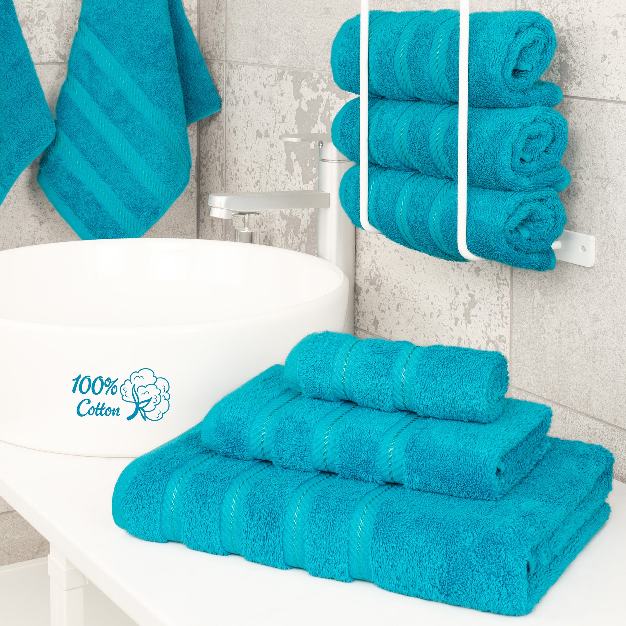 American-softlinen 3 Piece Best Bath Towels Set 100% Cotton Turkish Towels with 20 Different Colors Aqua-Blue-2