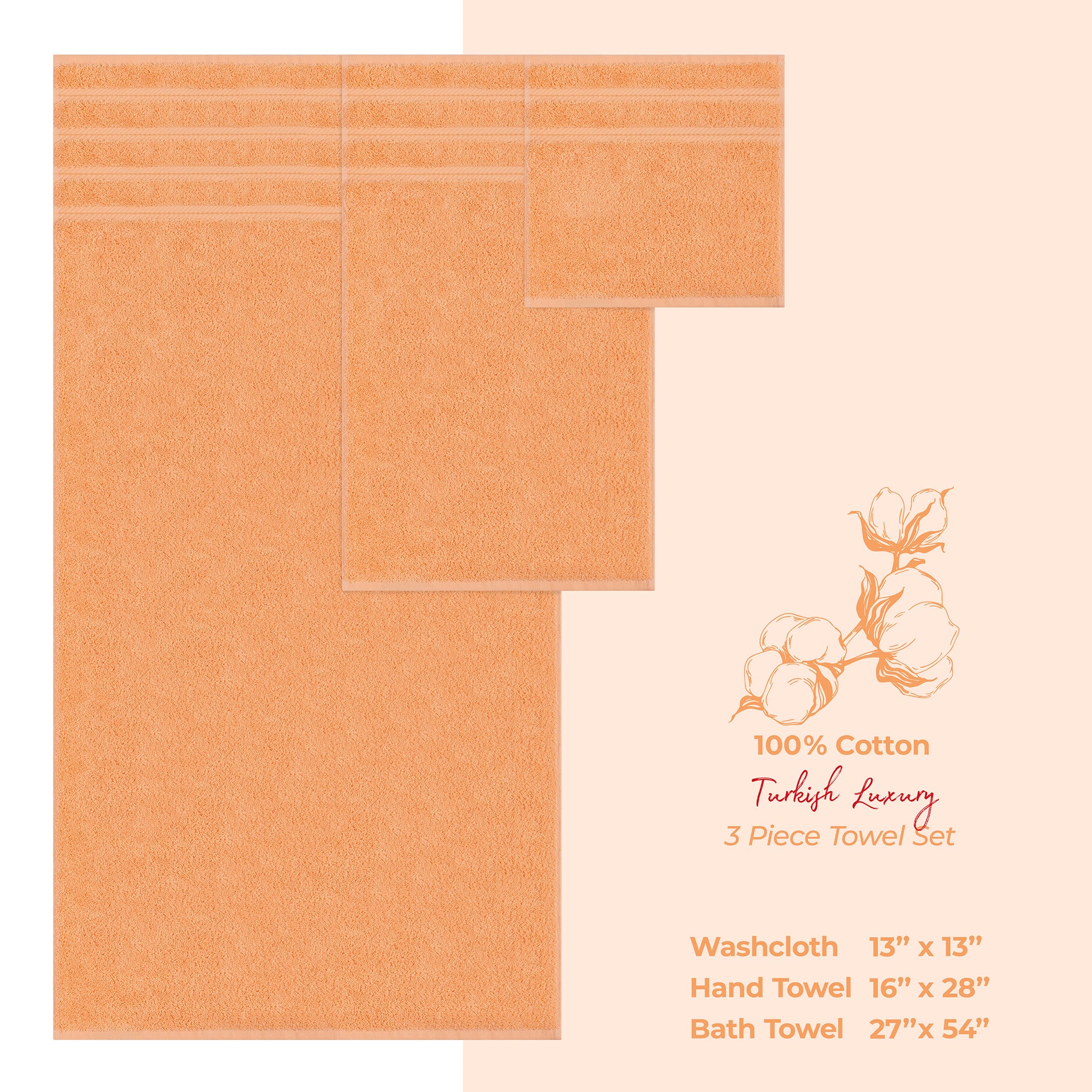 American-softlinen 3 Piece Best Bath Towels Set 100% Cotton Turkish Towels with 20 Different Colors Malibu-Peach-4