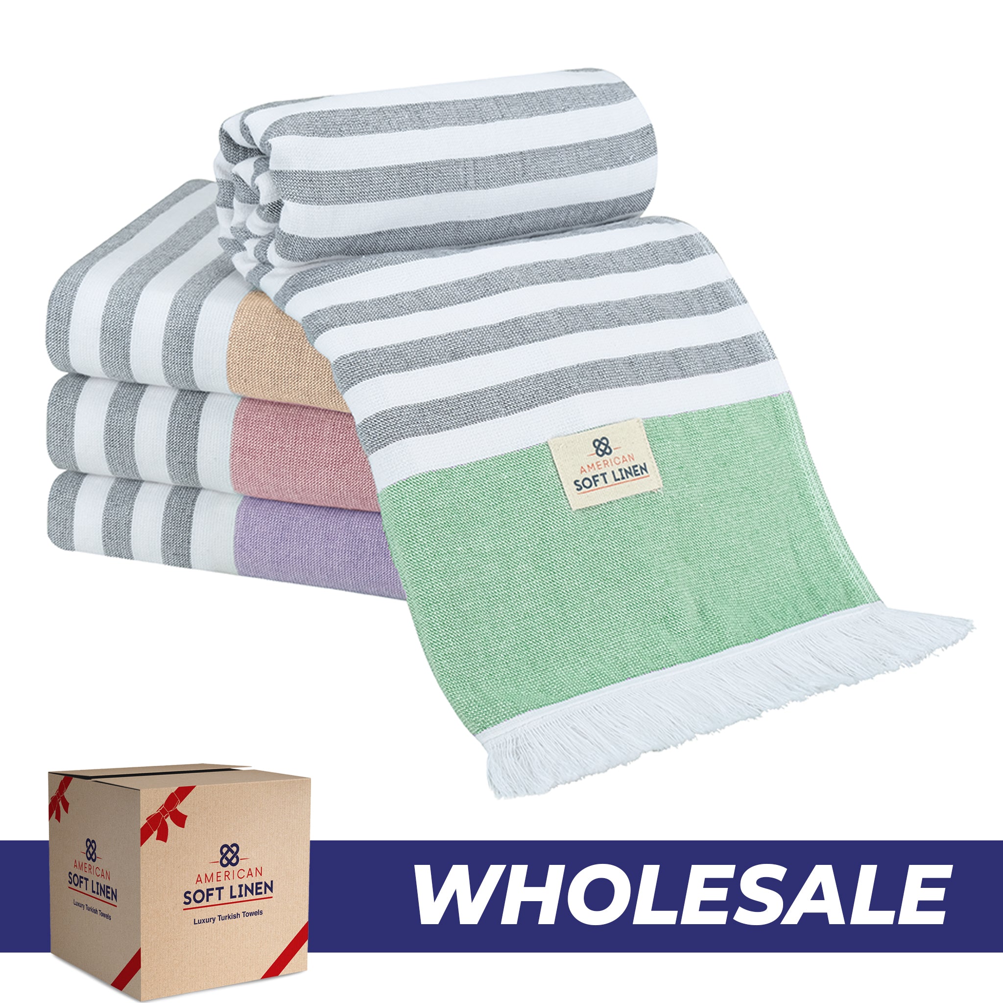 4 Packed Terry Peshtemal and Beach Towel, Mediterranean Collection, 35" x 60", Modern & Traditional Turkish Towels - 11 Set Case Pack