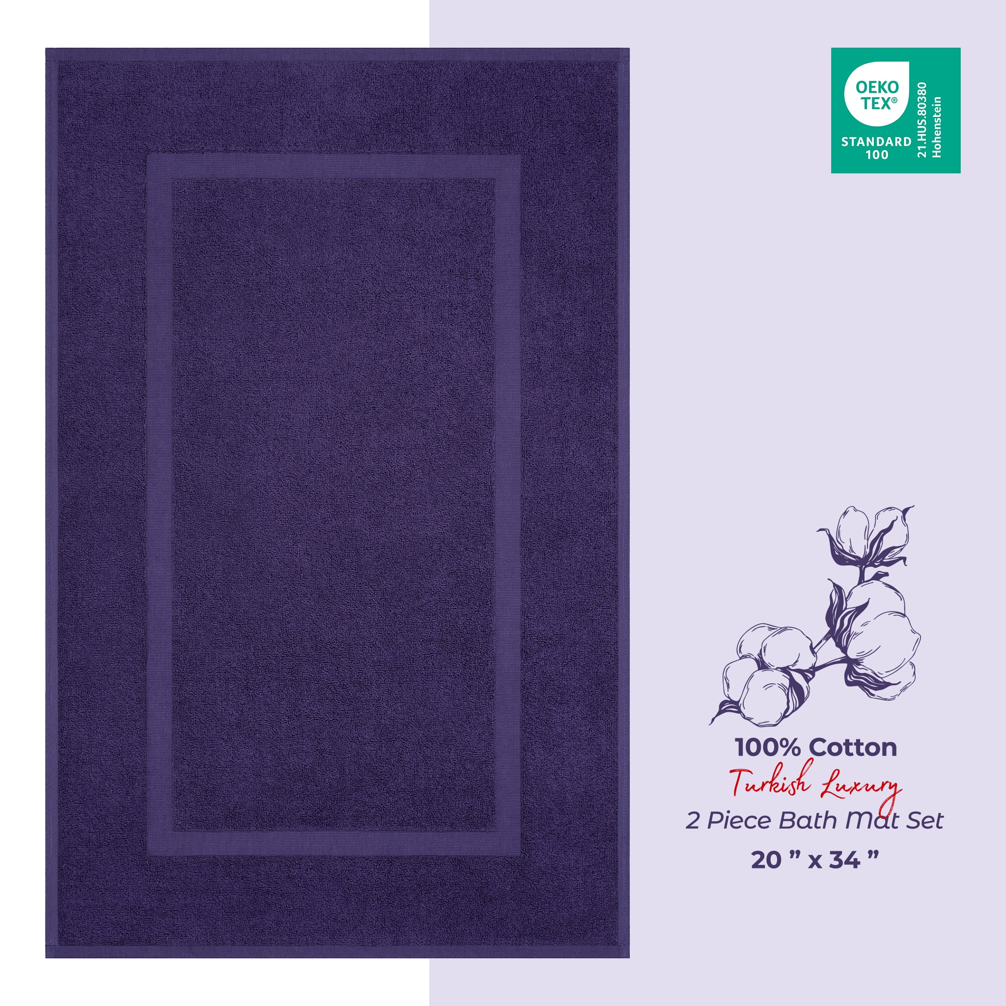 American-softlinen Bekos 100% Cotton Bath Mat Set, 2 Piece 20x34 inches Wholesale Bath Rugs for Bathroom
