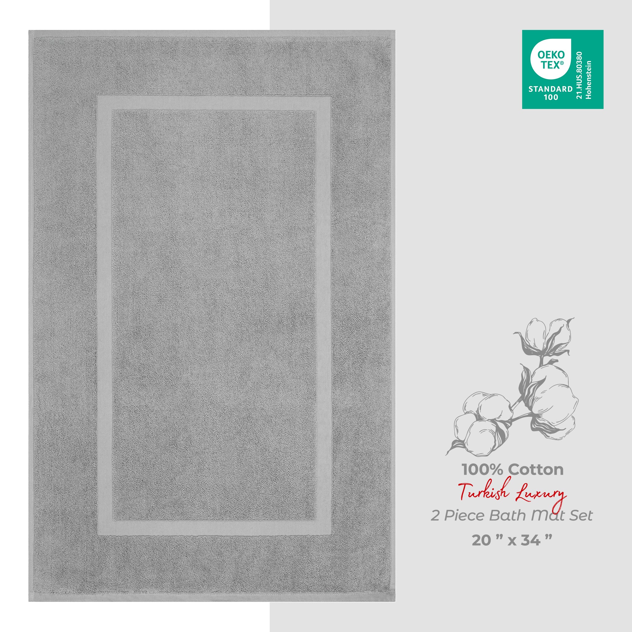 American-softlinen Bekos 100% Cotton Bath Mat Set, 2 Piece 20x34 inches Wholesale Bath Rugs for Bathroom