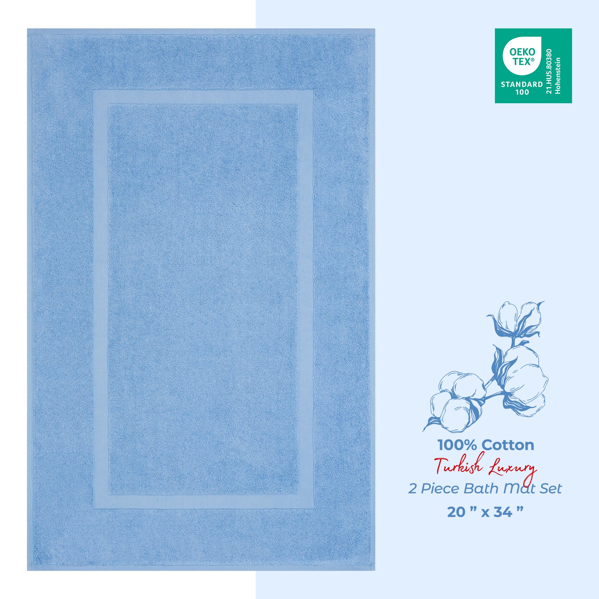 American-softlinen Bekos 100% Cotton Bath Mat Set, 2 Piece 20x34 inches Wholesale Bath Rugs for Bathroom