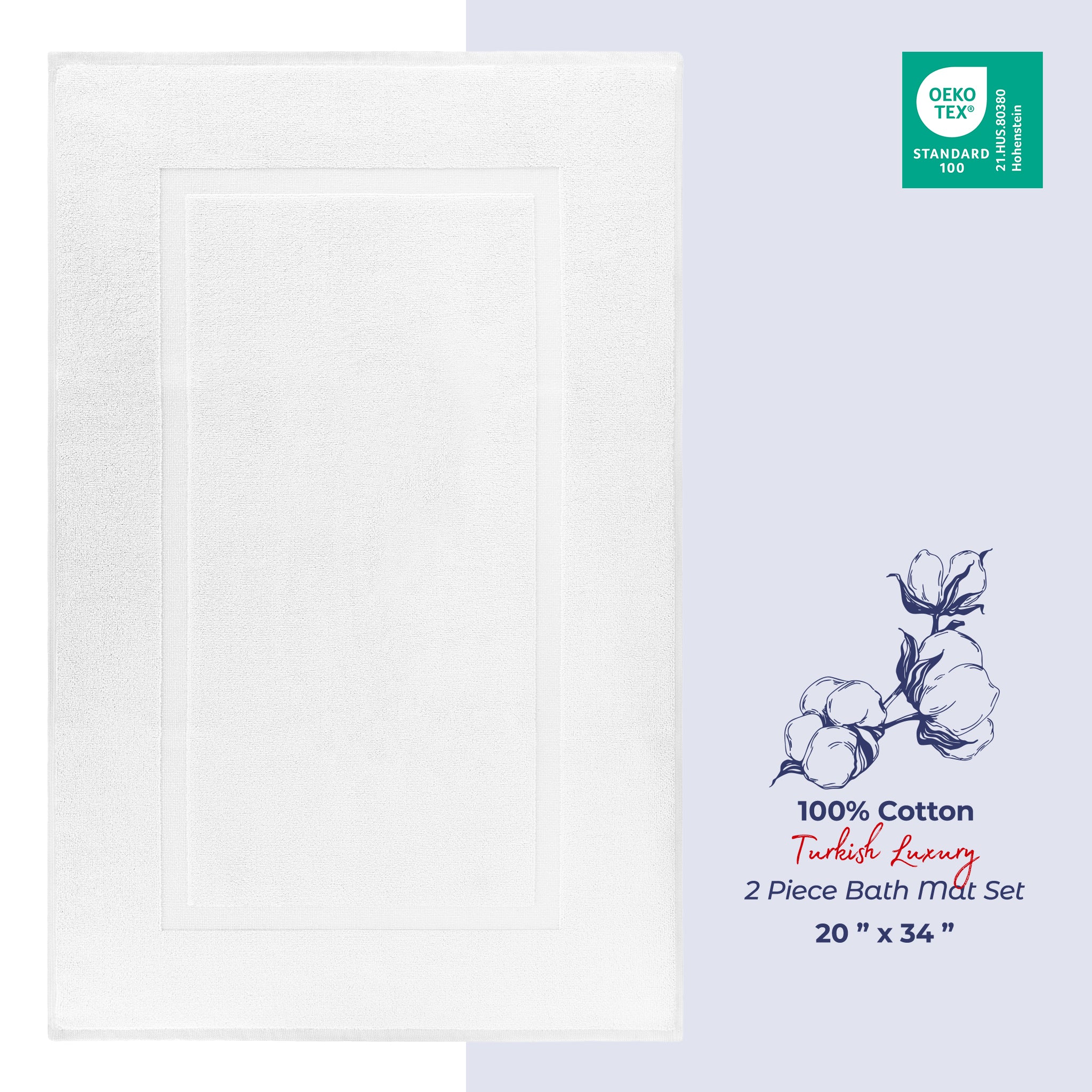 American-softlinen Bekos 100% Cotton Bath Mat Set, 2 Piece 20x34 inches Wholesale Bath Rugs for Bathroom