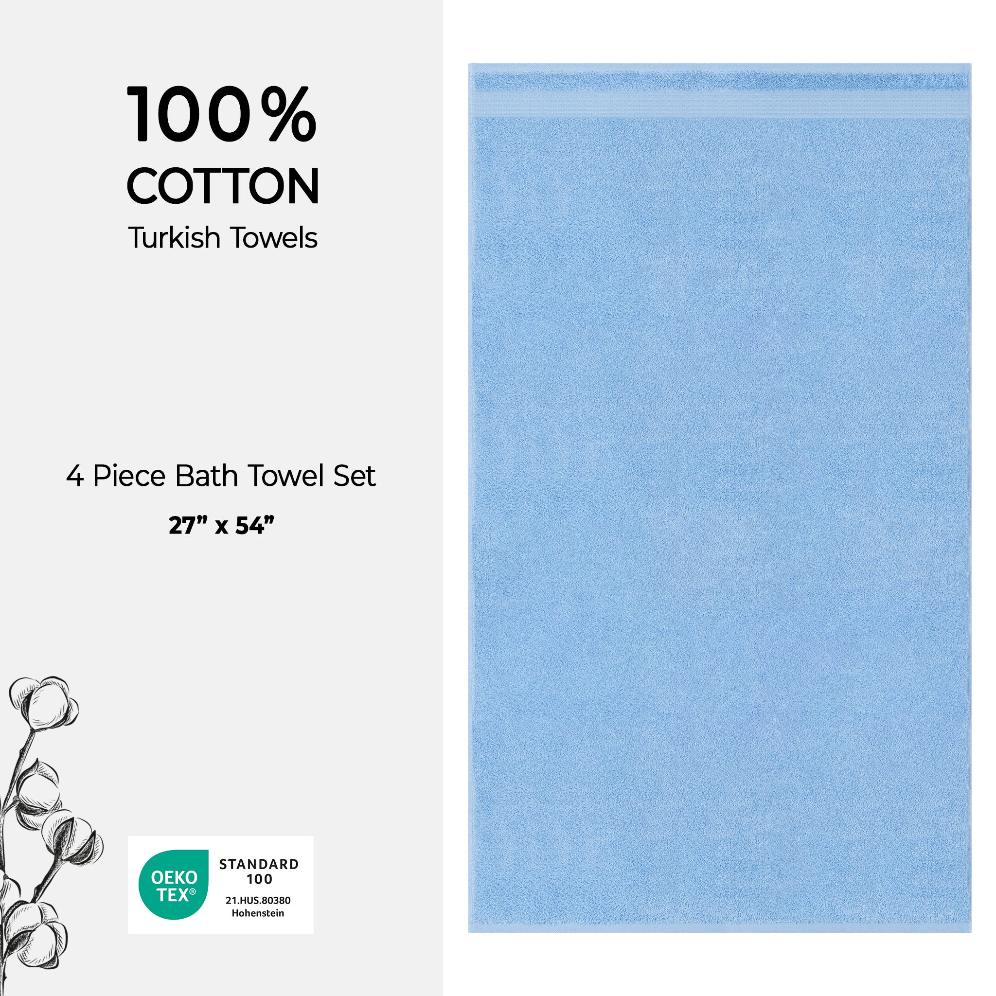 American-softlinen Bekos 100% Cotton Turkish 4-Piece Bath Towel Sets, Wholesale Luxury Bath Towels