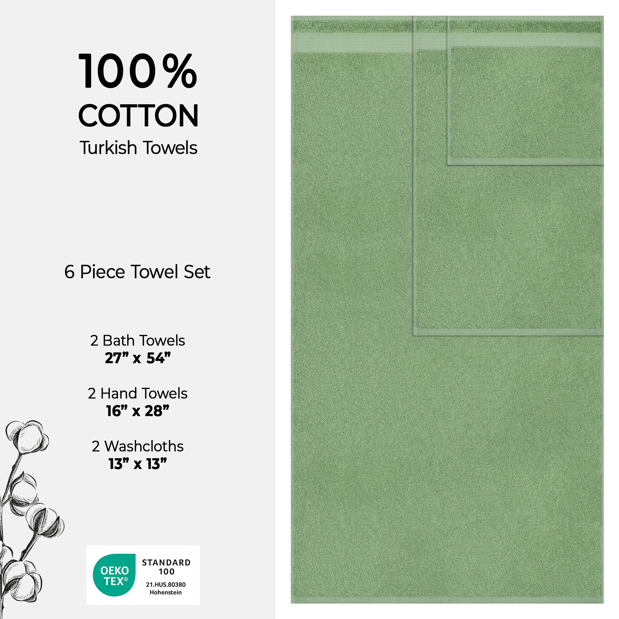American-softlinen Bekos 100% Cotton 6-Piece Turkish Bath Towel Sets, Wholesale Luxury Bath Towels