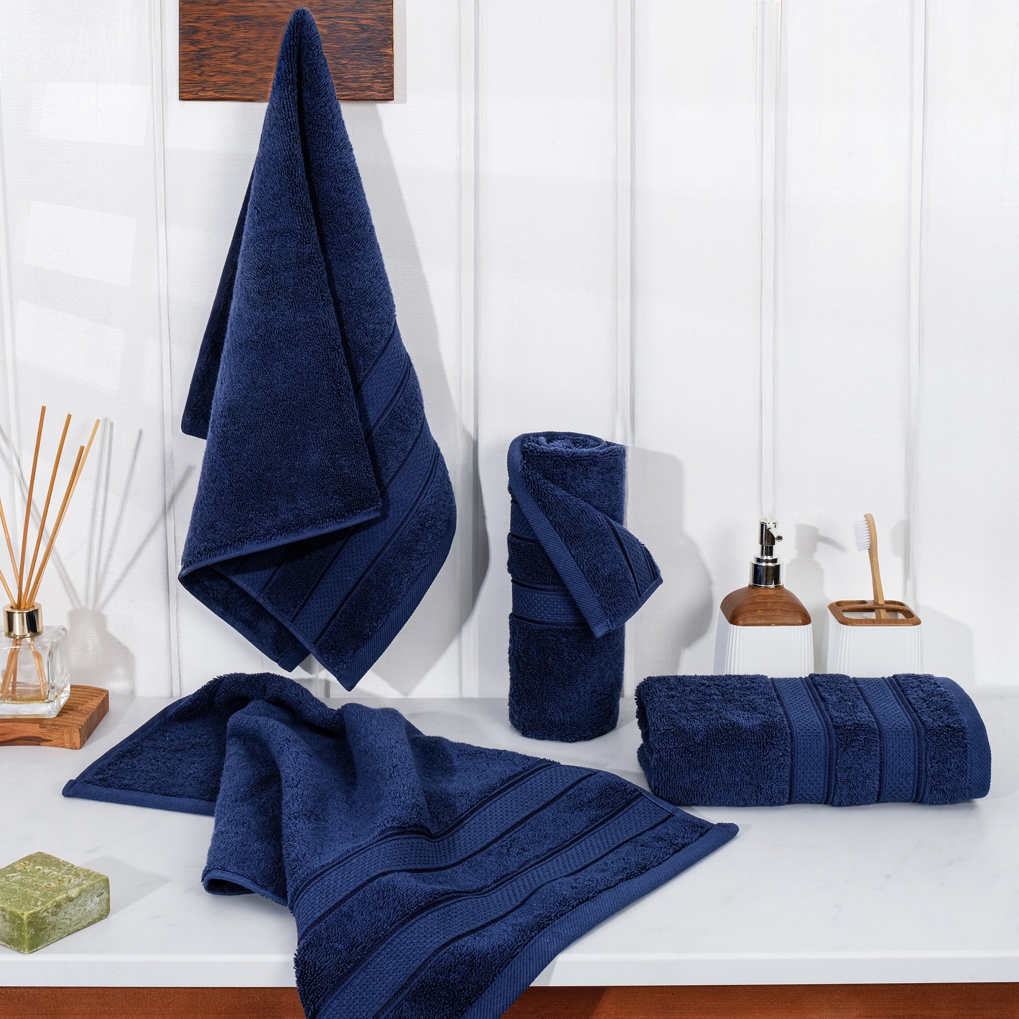 American-softlinen Salem 4-Pack Hand Towel Sets, 100% Cotton Luxury Turkish Towels, Super Soft, Absorbent, Premium Hand Towels - Navy Blue 2