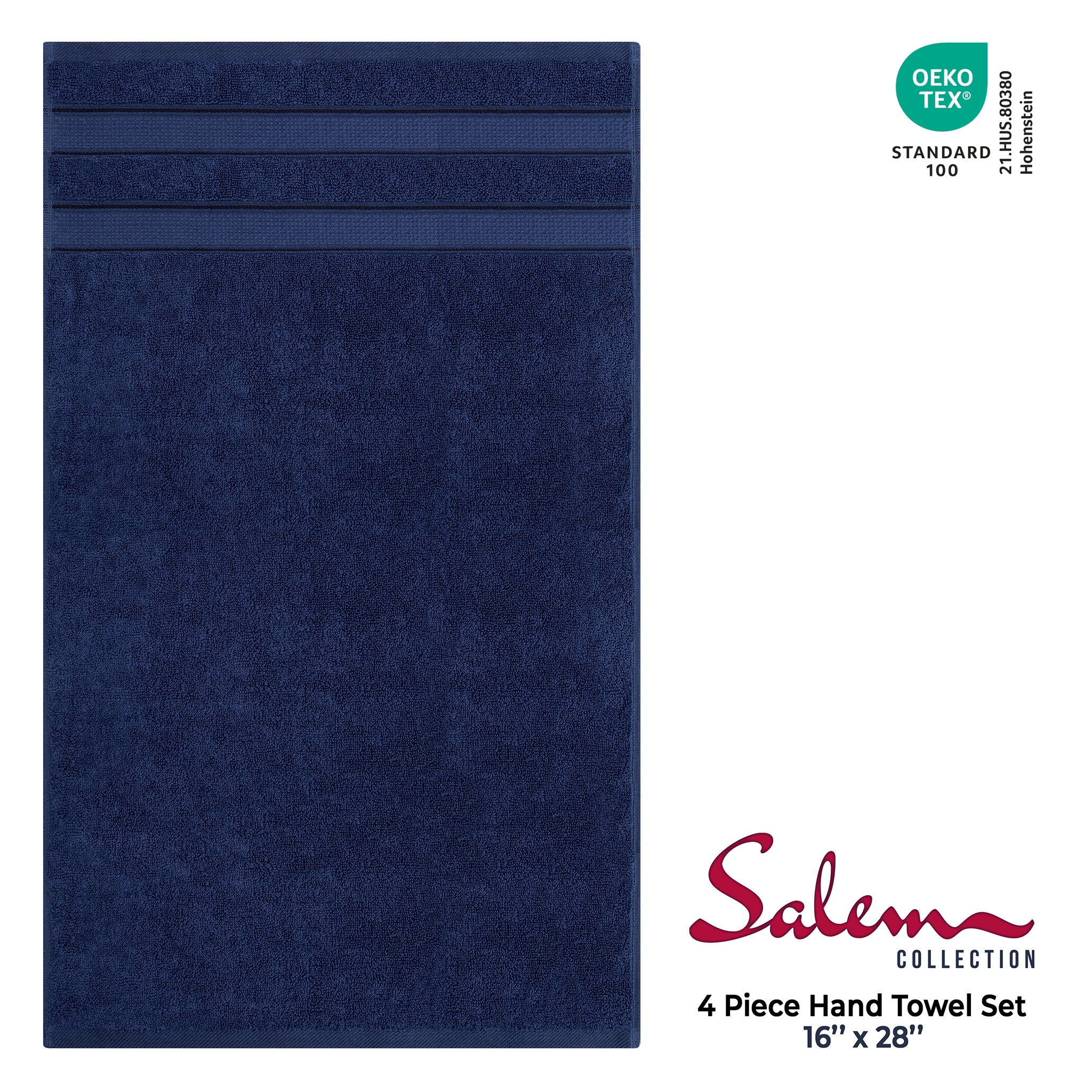 American-softlinen Salem 4-Pack Hand Towel Sets, 100% Cotton Luxury Turkish Towels, Super Soft, Absorbent, Premium Hand Towels - Navy Blue 4