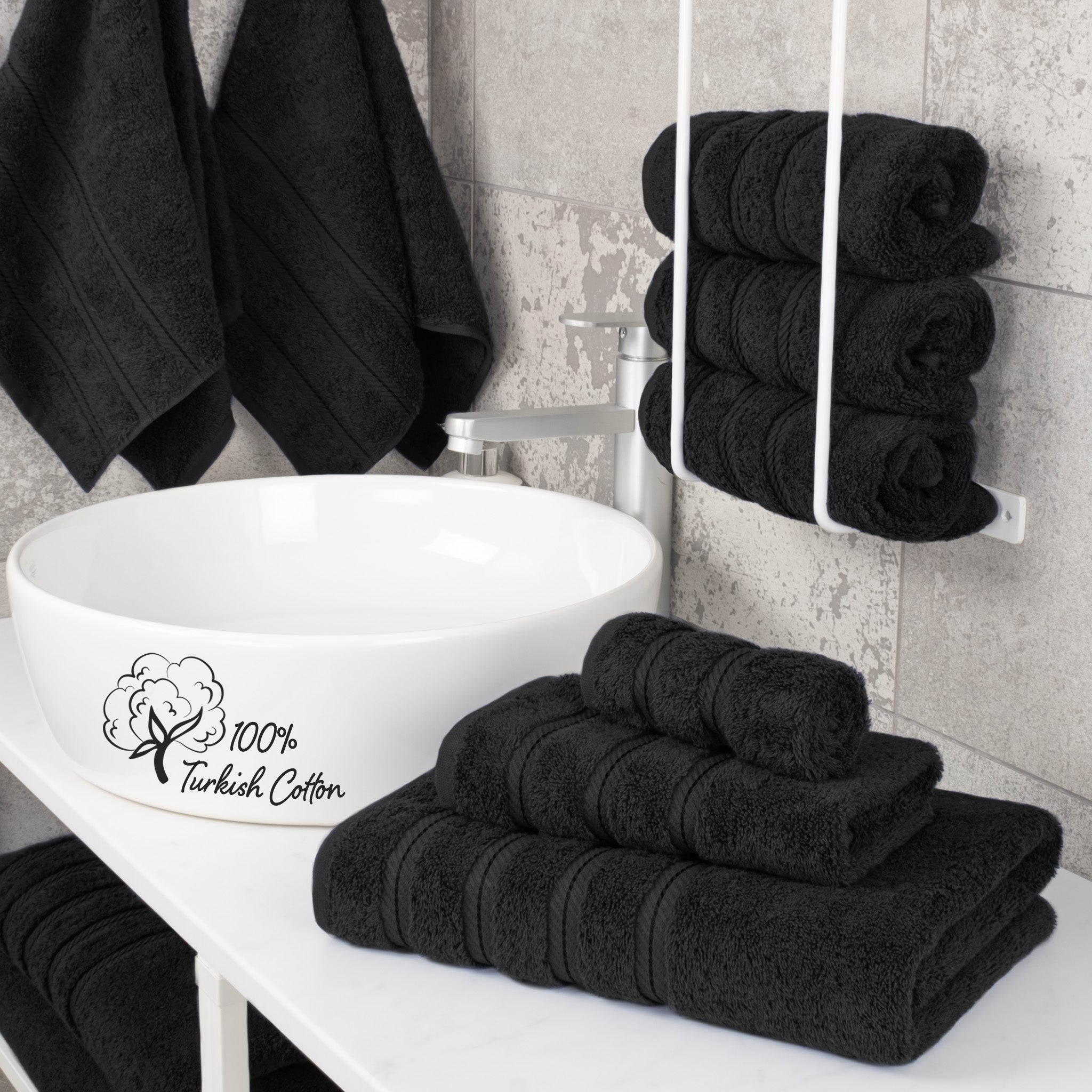 American-softlinen 3 Piece Luxury Hotel Towel Set 20 set case pack black-2