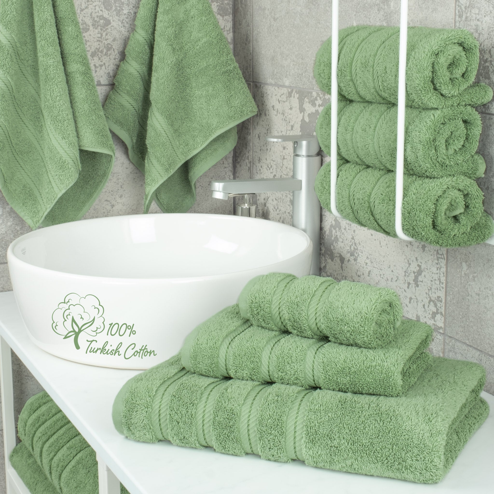 American-softlinen 3 Piece Luxury Hotel Towel Set 20 set case pack sage-green-2