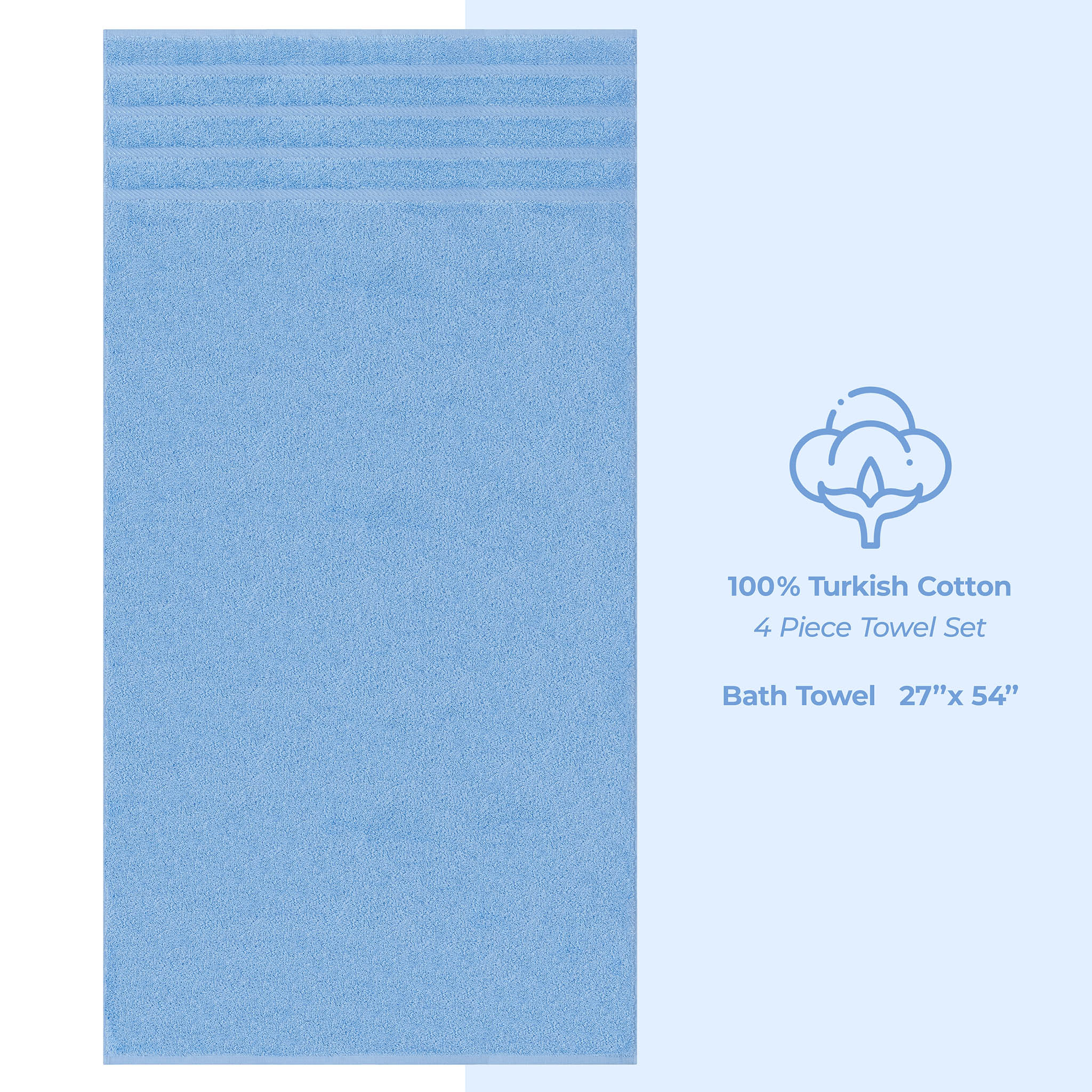 American-softlinen 100% Turkish Cotton 4 Pack Bath Towel Set Wholesale sky-blue-4
