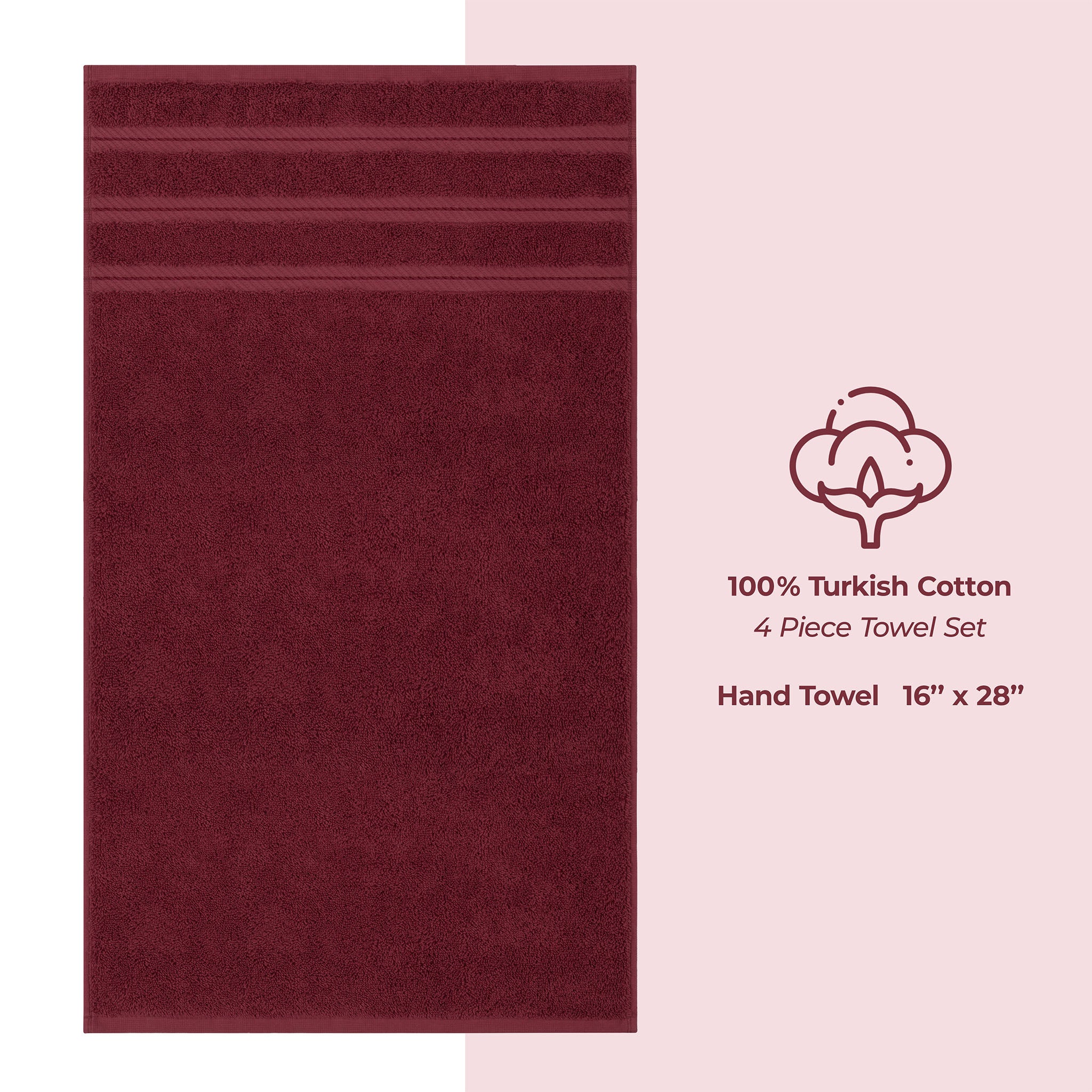 American-softlinen 100% Turkish Cotton 4 Pack Hand Towel Set Wholesale bordeaux-red-4