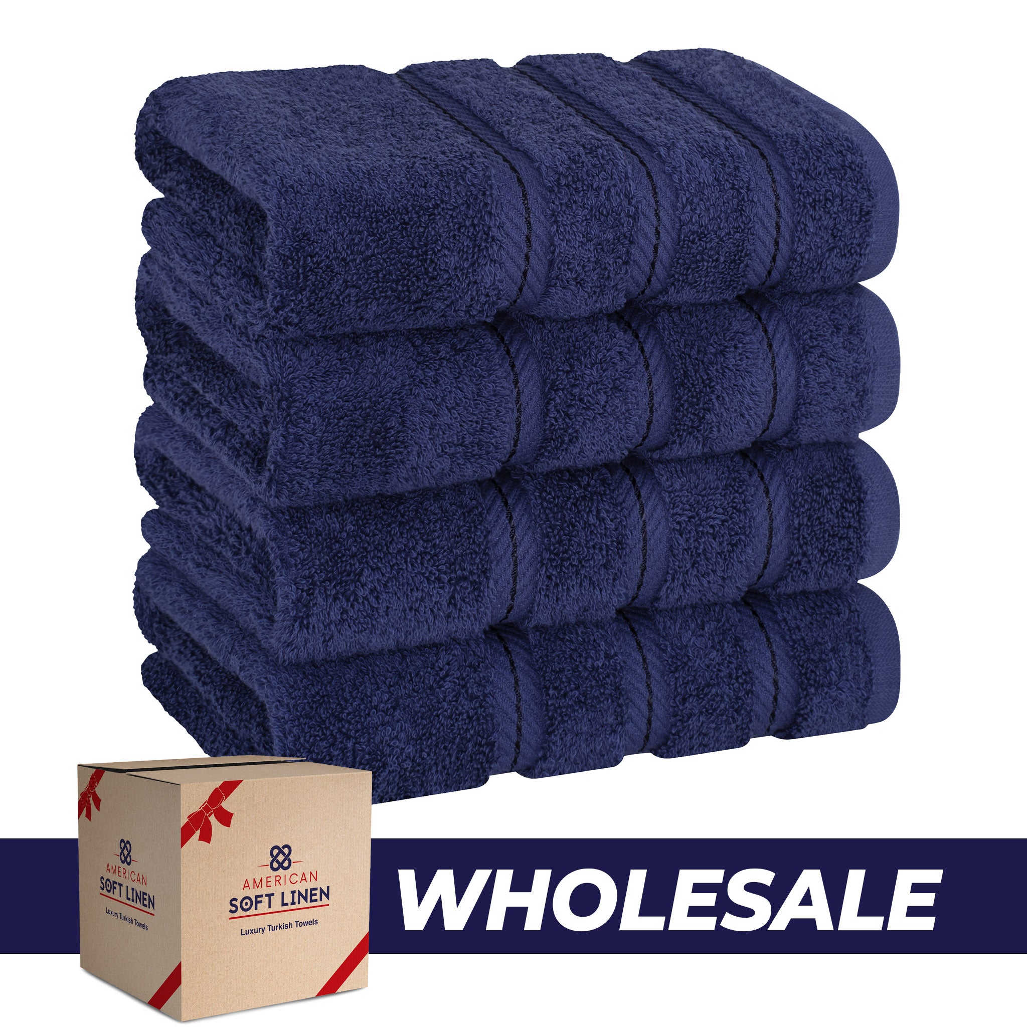 American-softlinen 100% Turkish Cotton 4 Pack Hand Towel Set Wholesale navy-blue-0