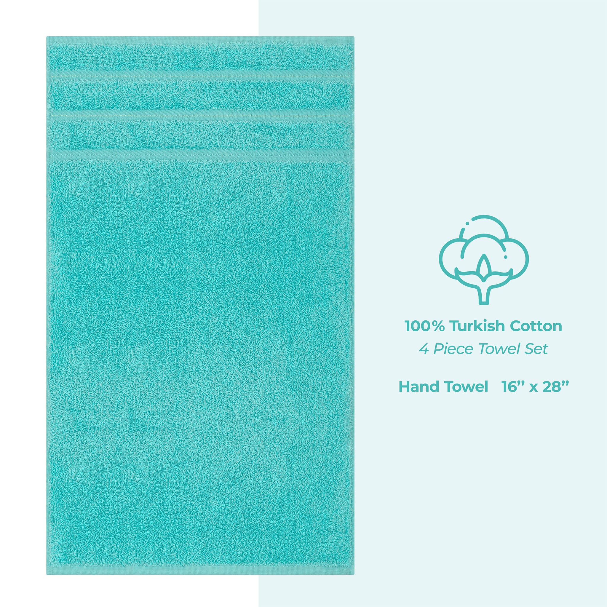 American-softlinen 100% Turkish Cotton 4 Pack Hand Towel Set Wholesale turquoise-blue-4