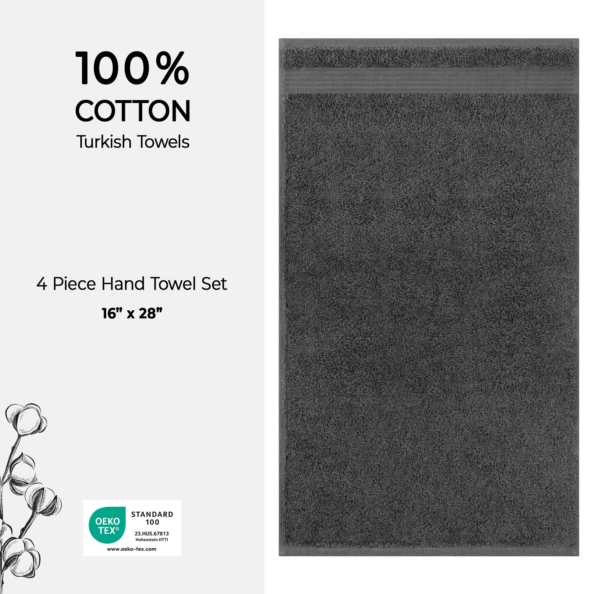 American-softlinen Bekos 100% Cotton Turkish Towels, 4 Piece Hand Towel Set -gray-04