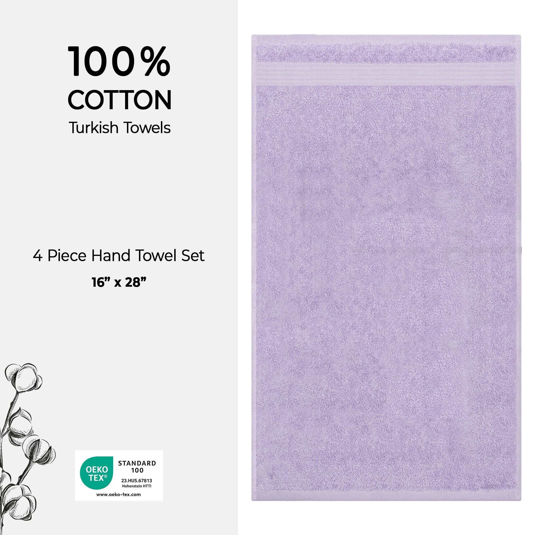 American-softlinen Bekos 100% Cotton Turkish Towels, 4 Piece Hand Towel Set -lilac-04