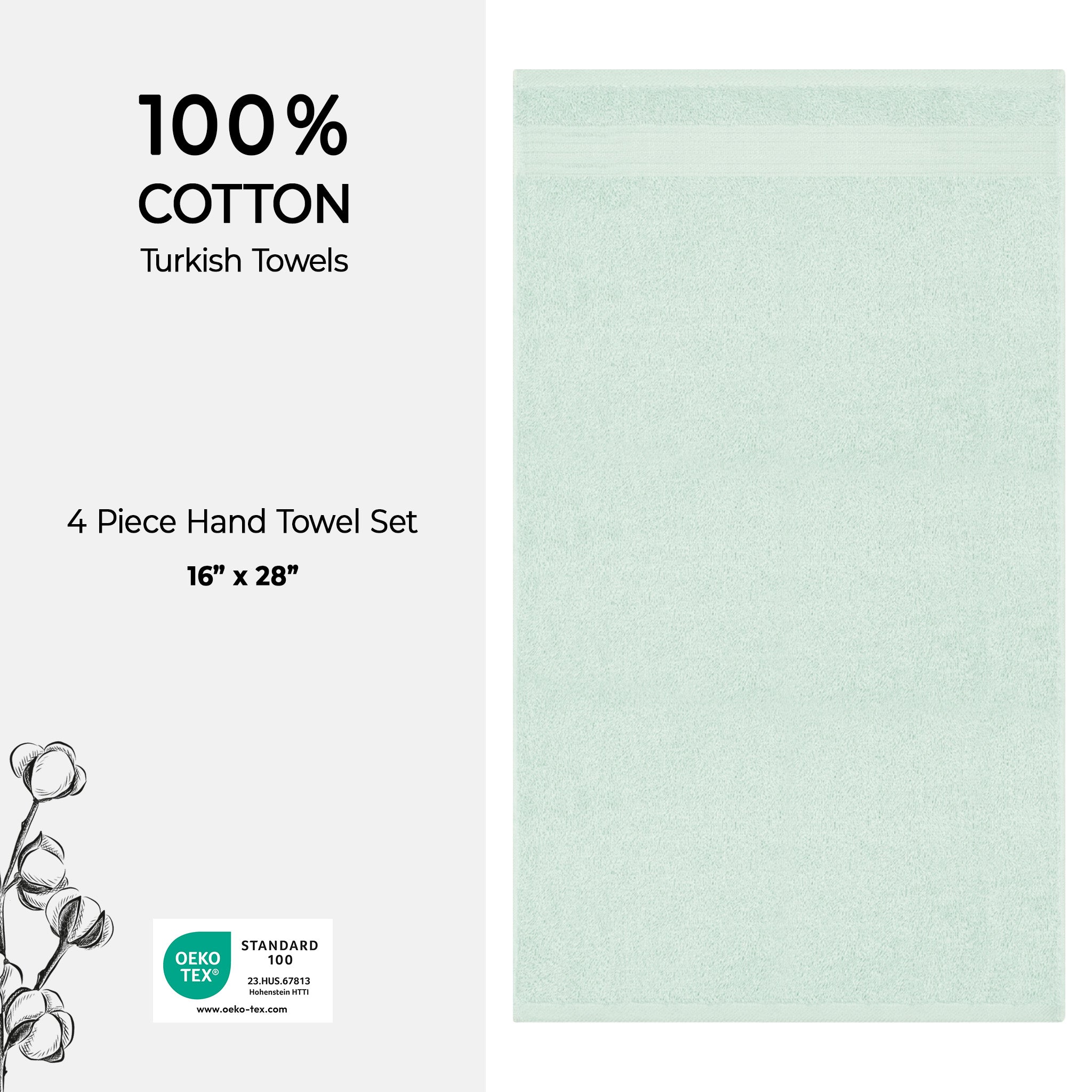 American-softlinen Bekos 100% Cotton Turkish Towels, 4 Piece Hand Towel Set -mint-04