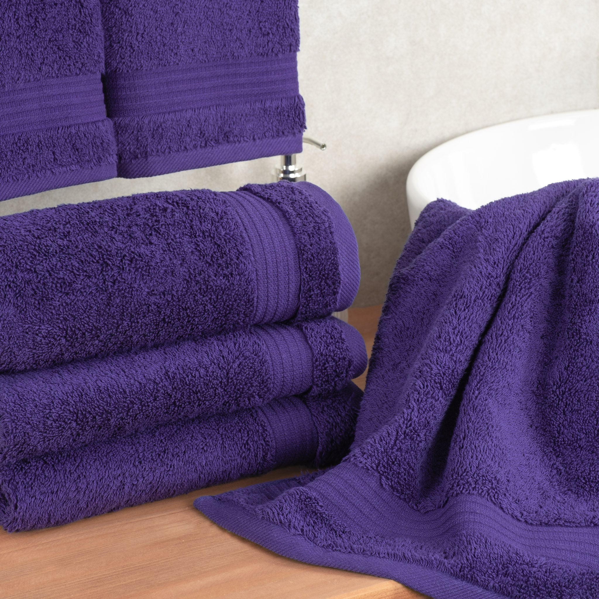 American-softlinen Bekos 100% Cotton Turkish Towels, 4 Piece Hand Towel Set -purple-02
