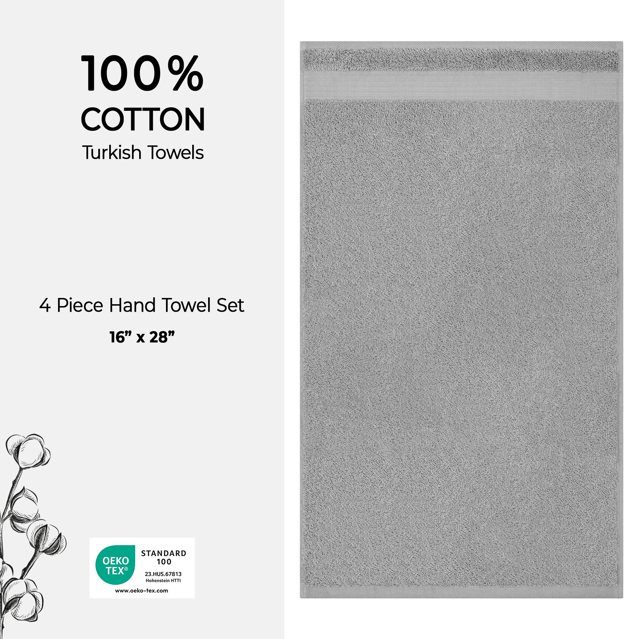 American-softlinen Bekos 100% Cotton Turkish Towels, 4 Piece Hand Towel Set -rockridge-gray-04