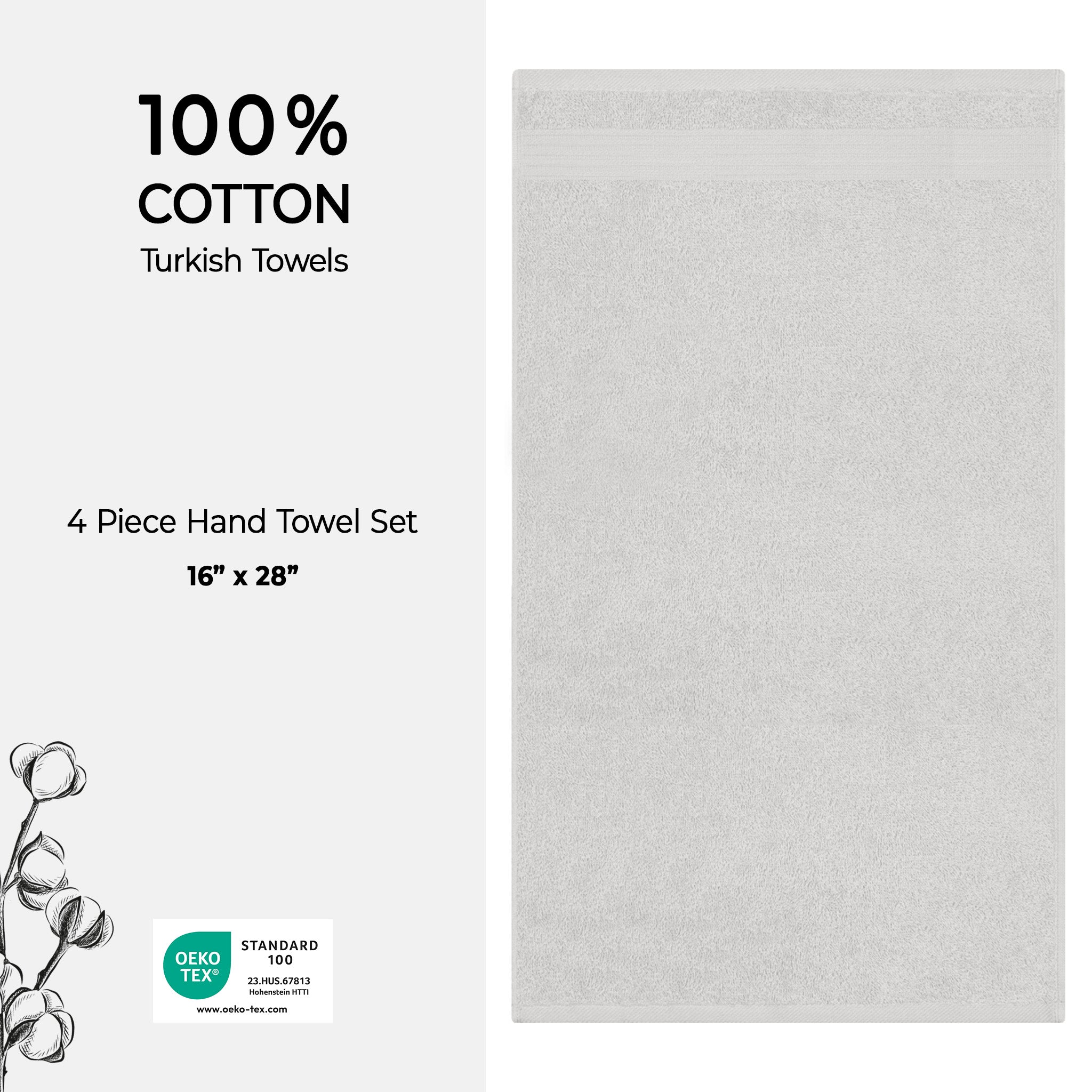 American-softlinen Bekos 100% Cotton Turkish Towels, 4 Piece Hand Towel Set -silver-gray-04