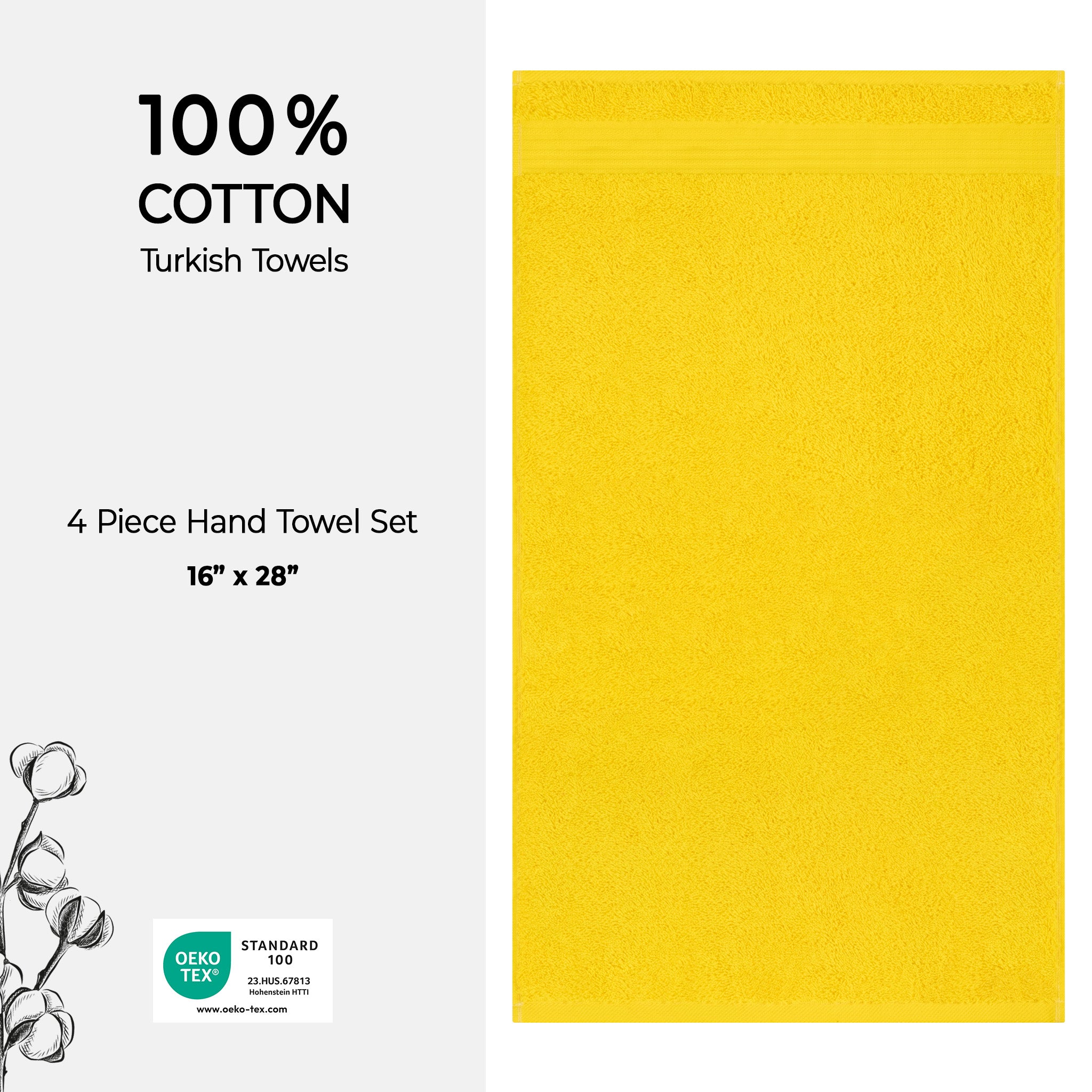 American-softlinen Bekos 100% Cotton Turkish Towels, 4 Piece Hand Towel Set -yellow-04