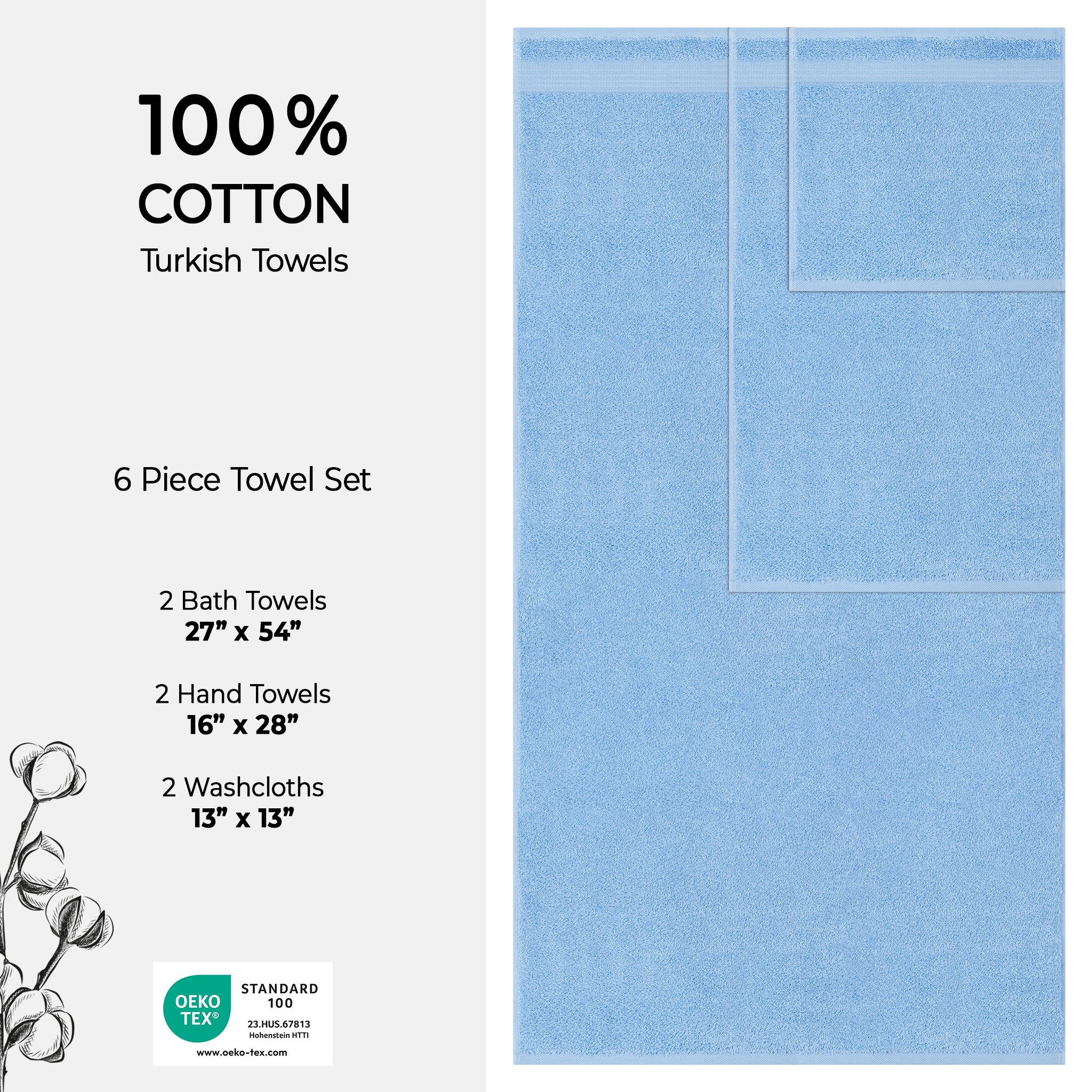 American-softlinen Bekos 100% Cotton Turkish Towels 6 Piece Bath Towel Set -sky-blue-04