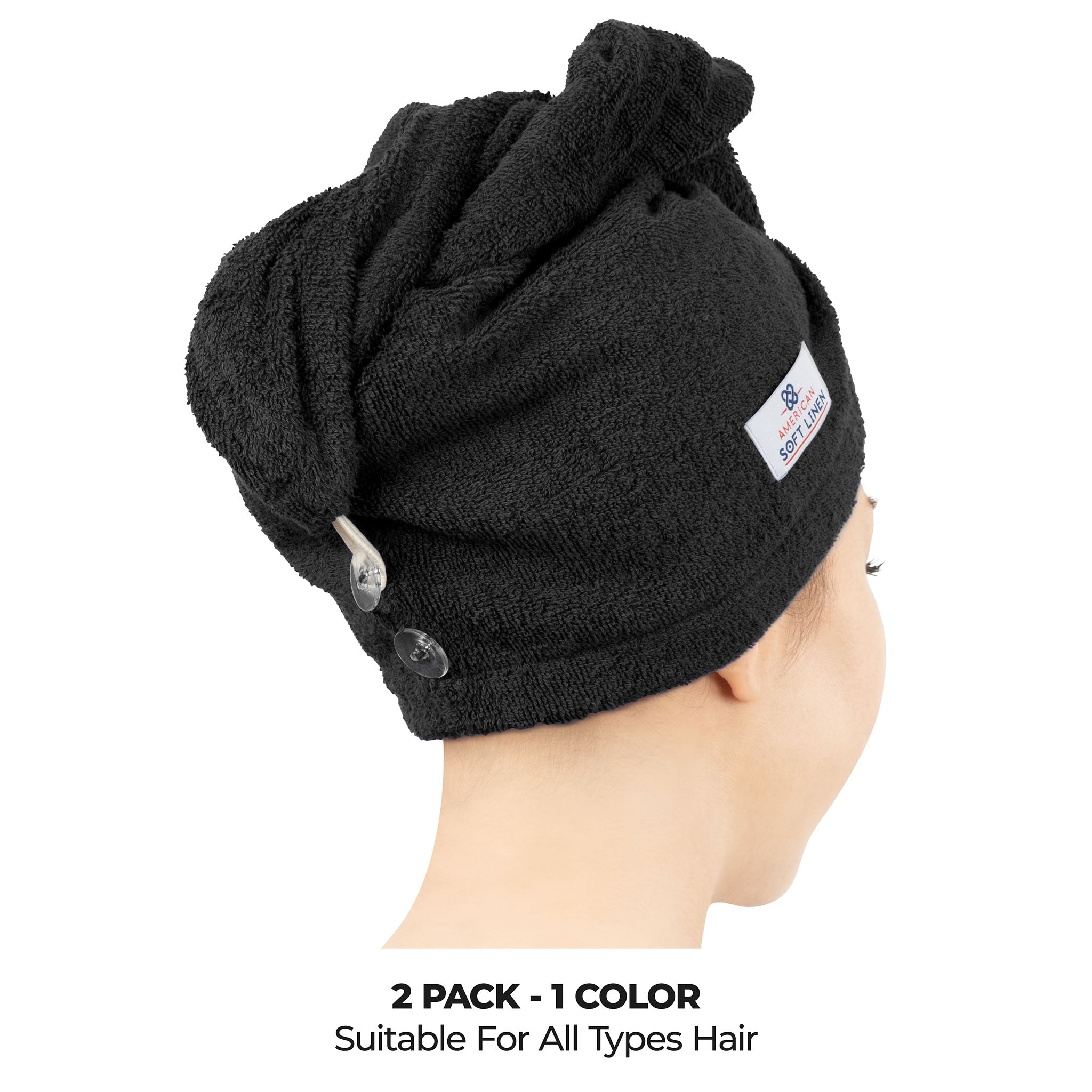 American-softlinen 100% Cotton Hair Drying Towels for Women 2 pack 75 set case pack black-3