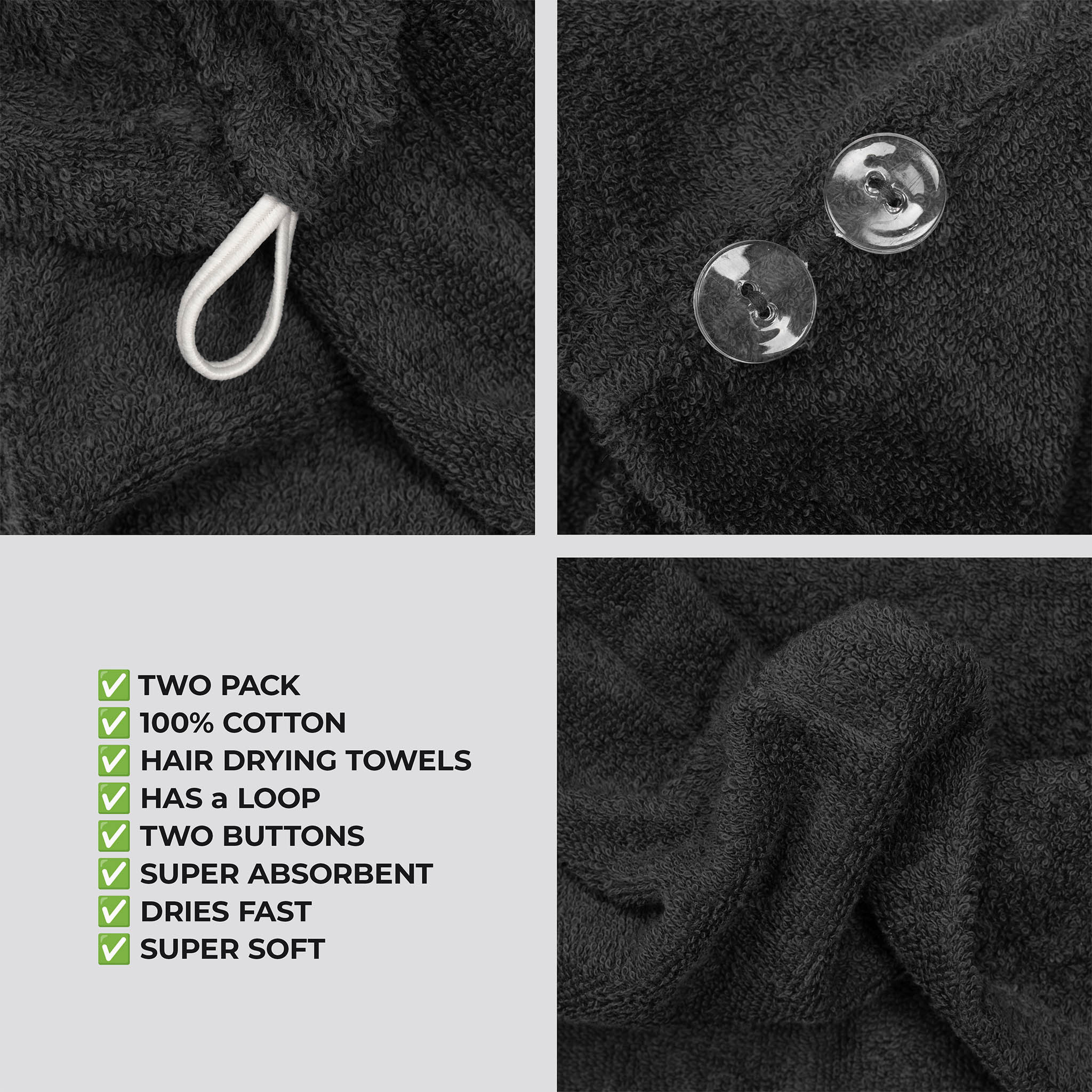 American-softlinen 100% Cotton Hair Drying Towels for Women 2 pack 75 set case pack black-5