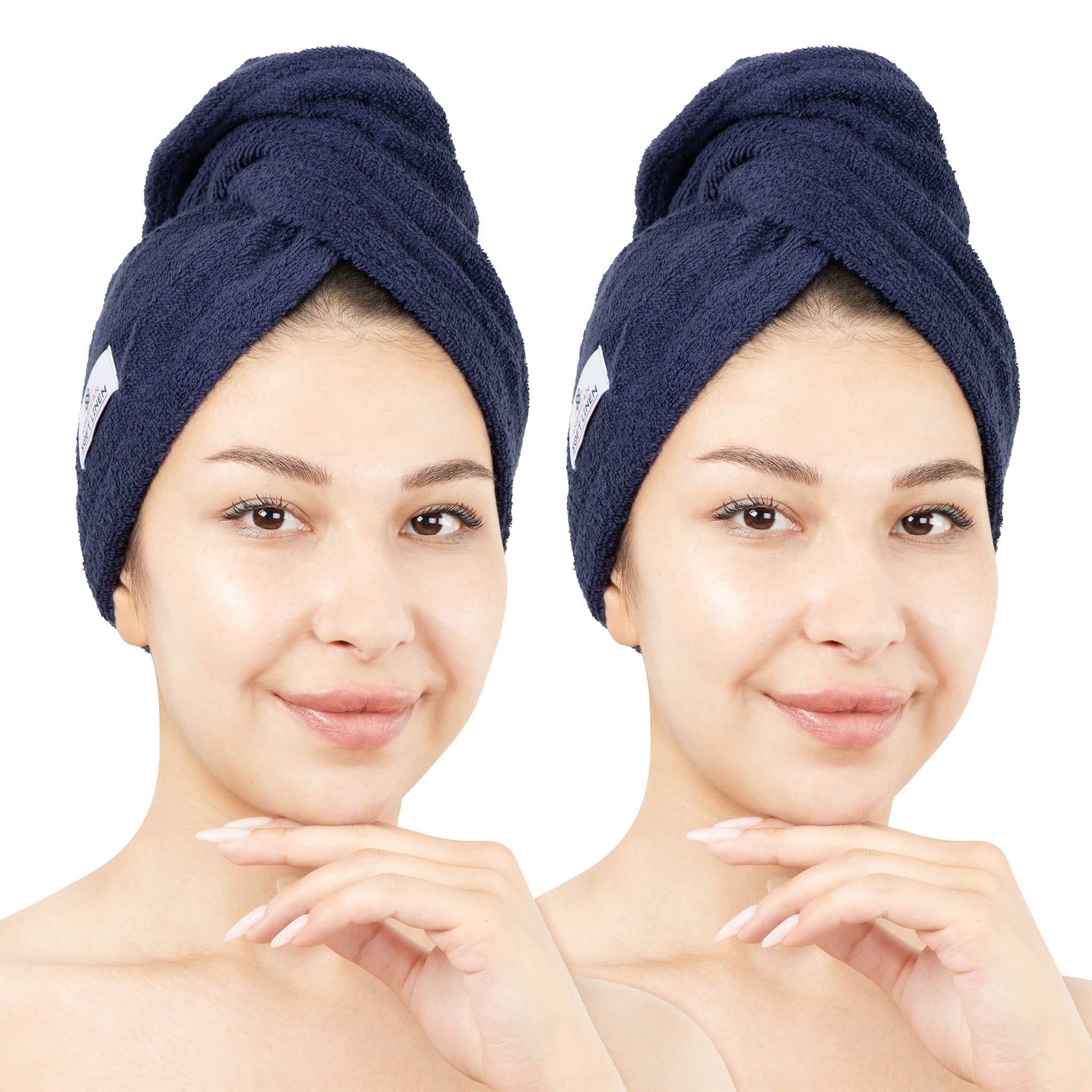 American-softlinen 100% Cotton Hair Drying Towels for Women 2 pack 75 set case pack navy blue-1
