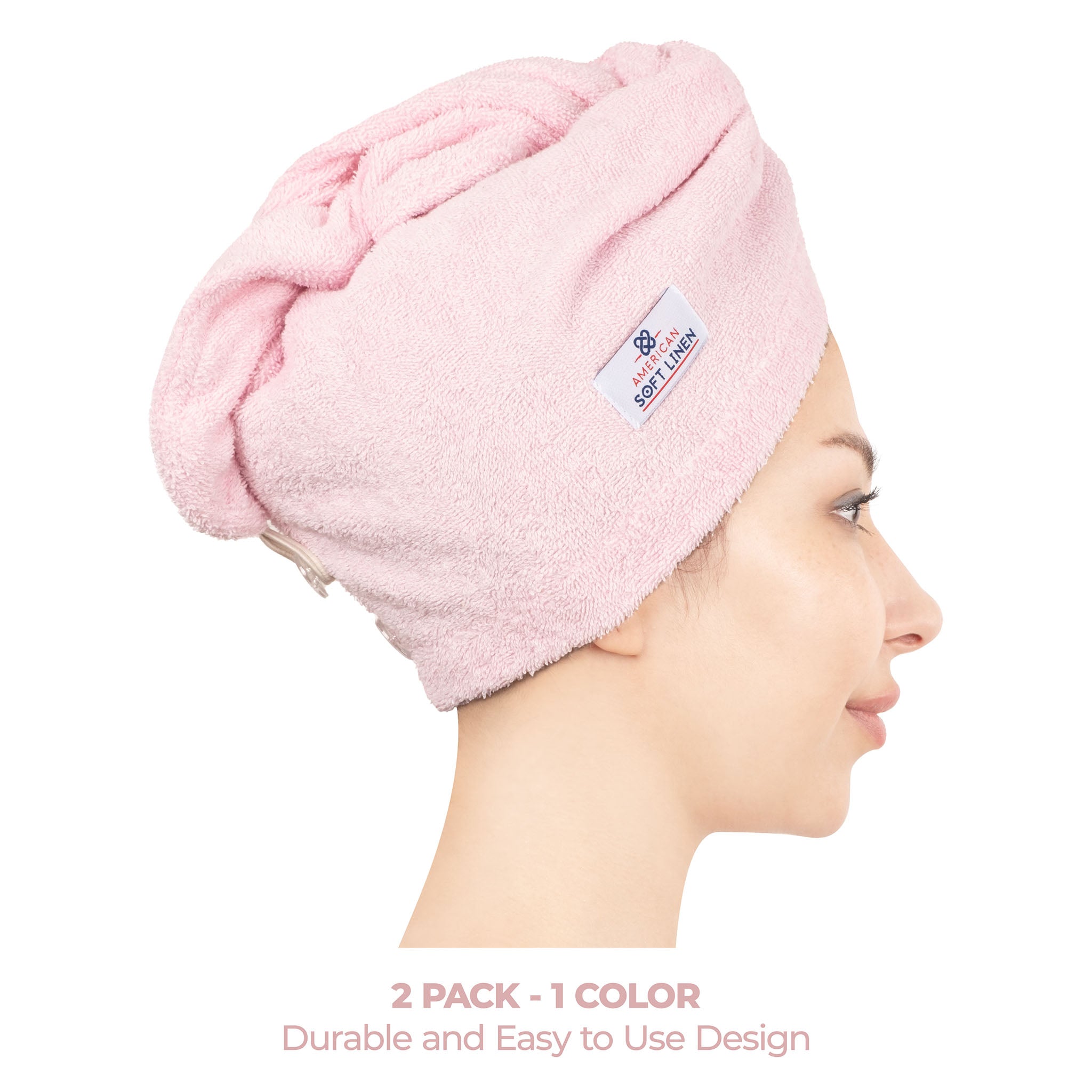 American-softlinen 100% Cotton Hair Drying Towels for Women 2 pack 75 set case pack pink-2