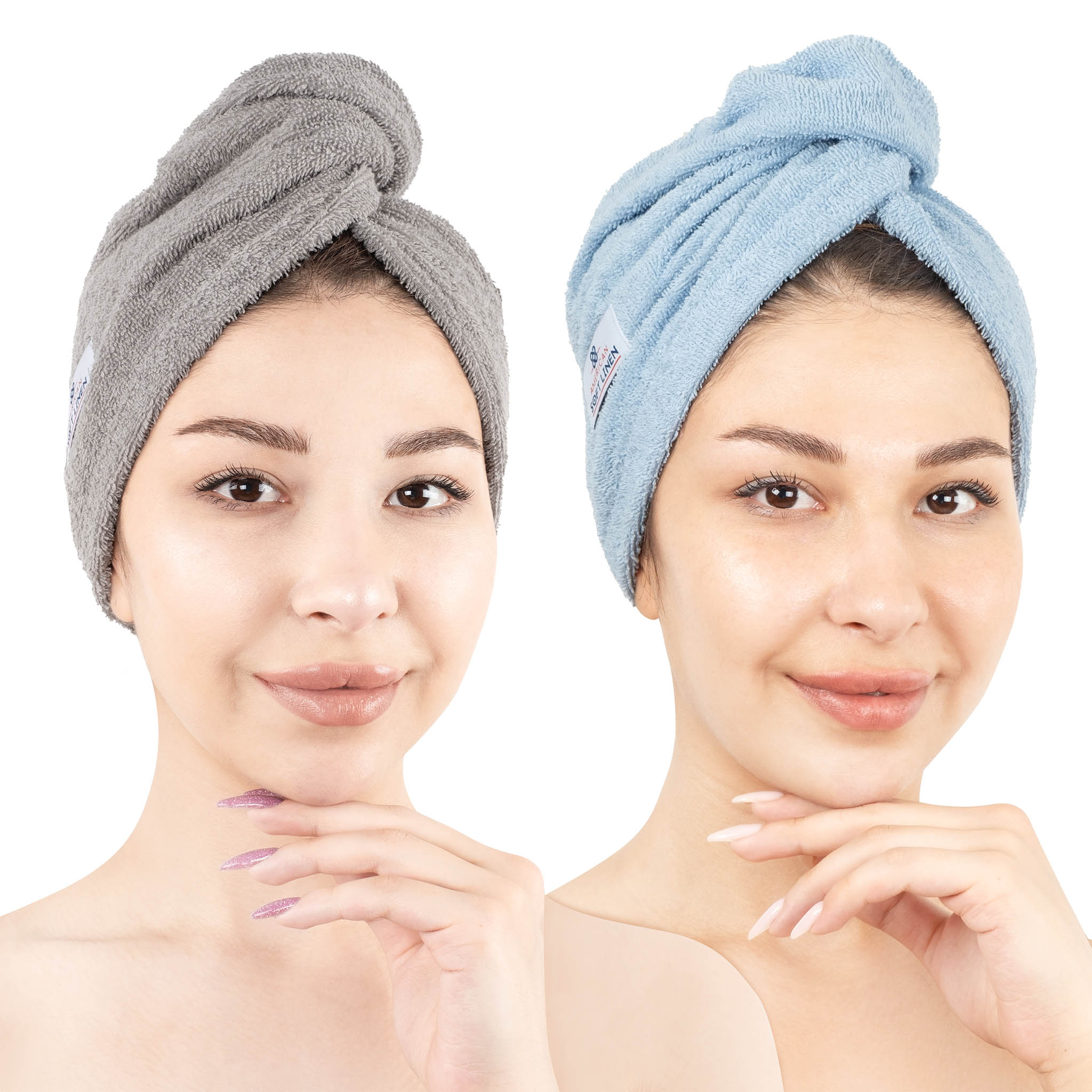 American-softlinen 100% Cotton Hair Drying Towels for Women 2 pack 75 set case pack rockridge-sky blue-1
