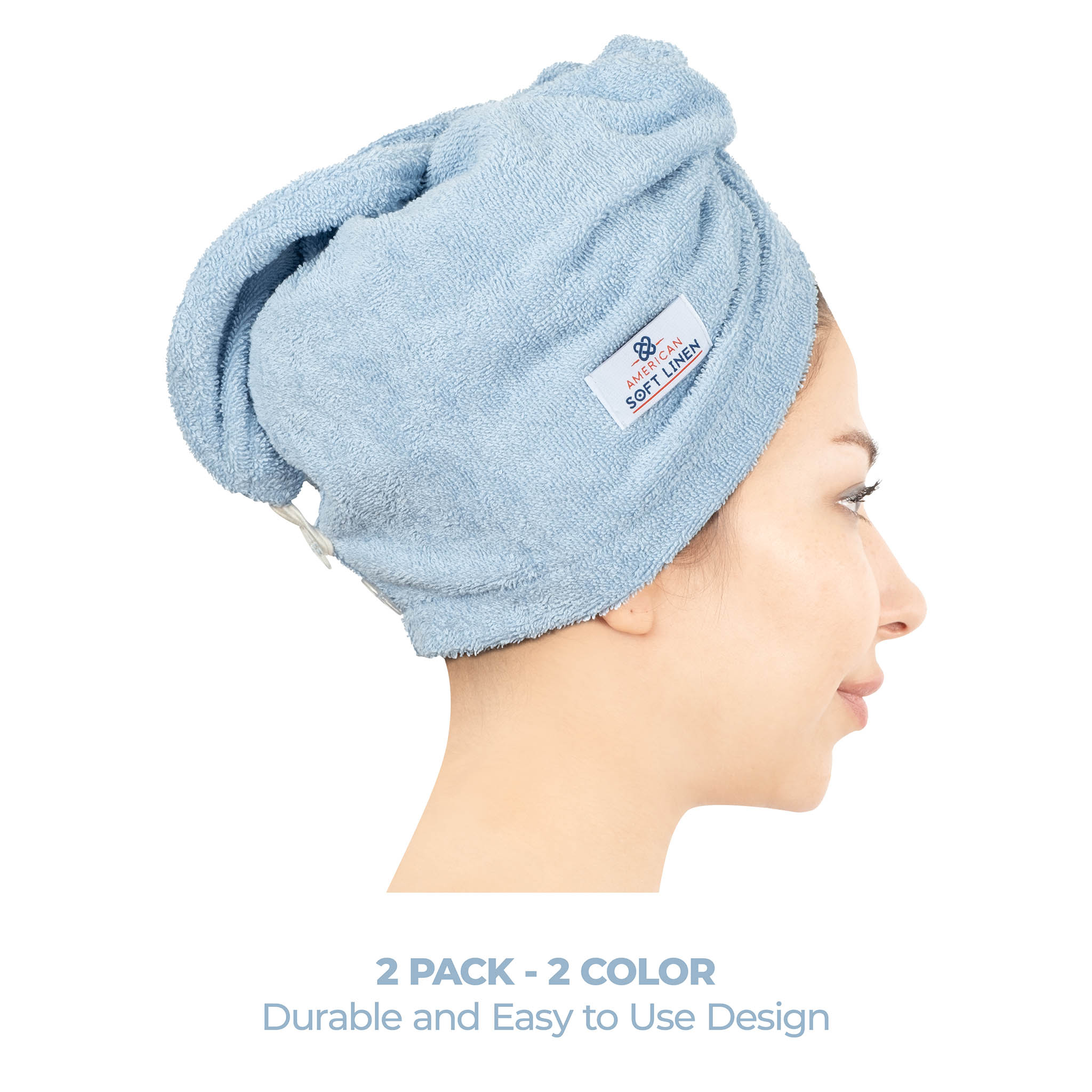 American-softlinen 100% Cotton Hair Drying Towels for Women 2 pack 75 set case pack rockridge-sky blue-4