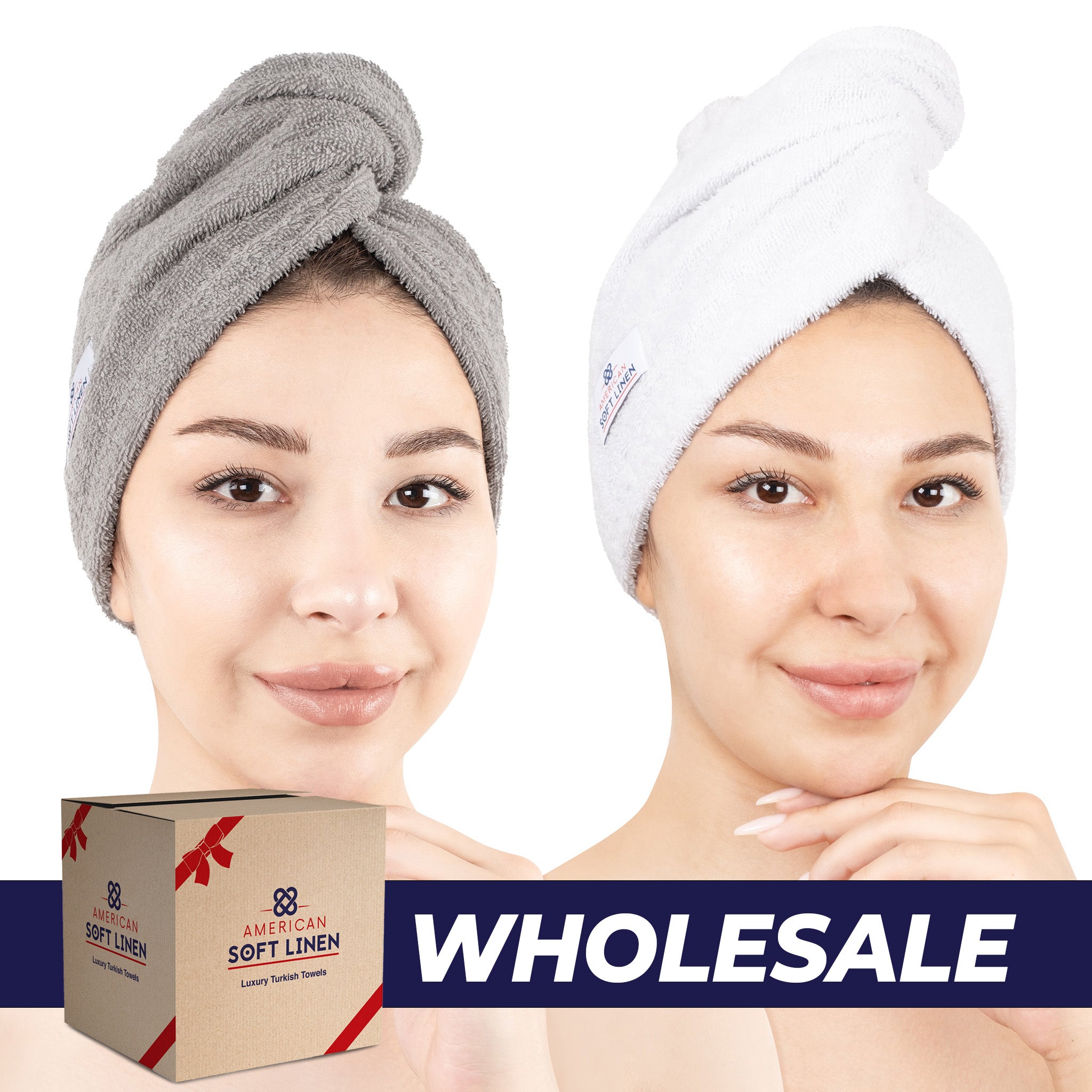 American-softlinen 100% Cotton Hair Drying Towels for Women 2 pack 75 set case pack rockridge-white-0