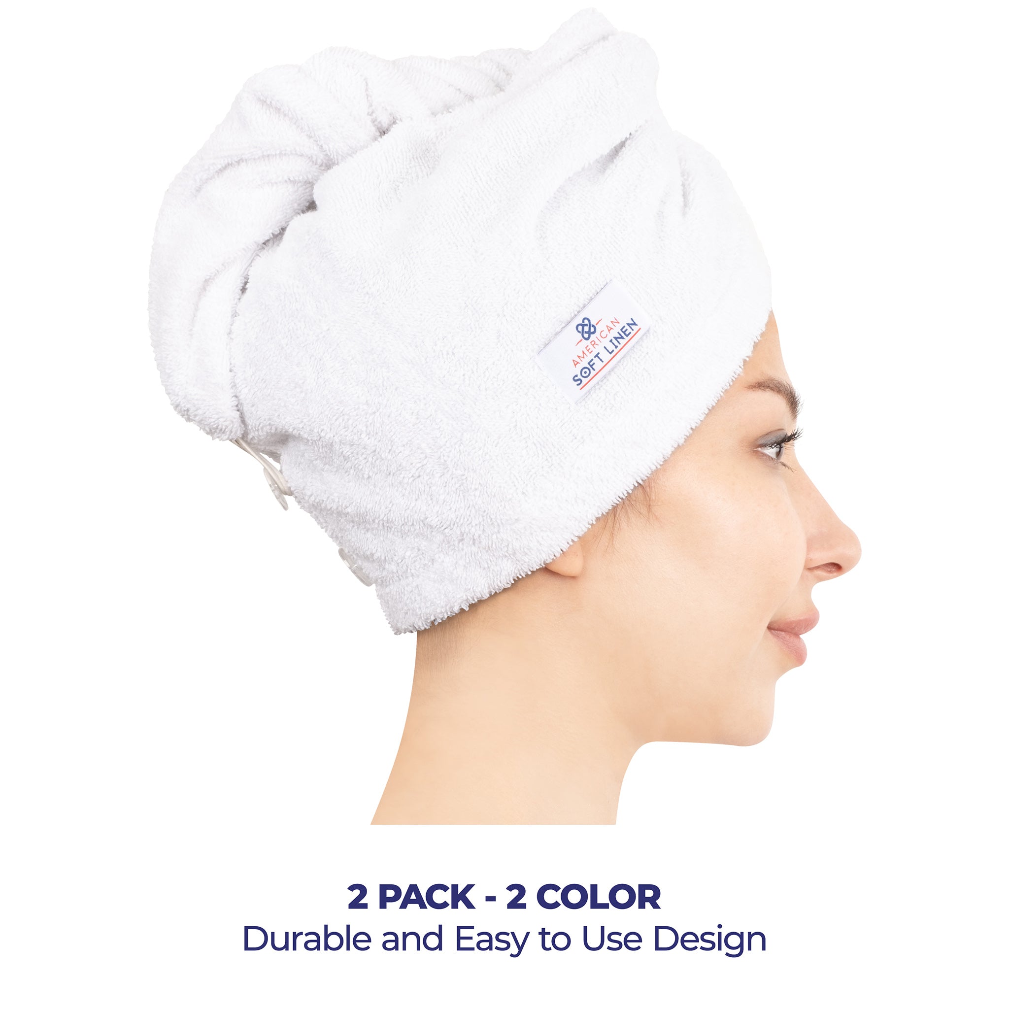 American-softlinen 100% Cotton Hair Drying Towels for Women 2 pack 75 set case pack rockridge-white-4