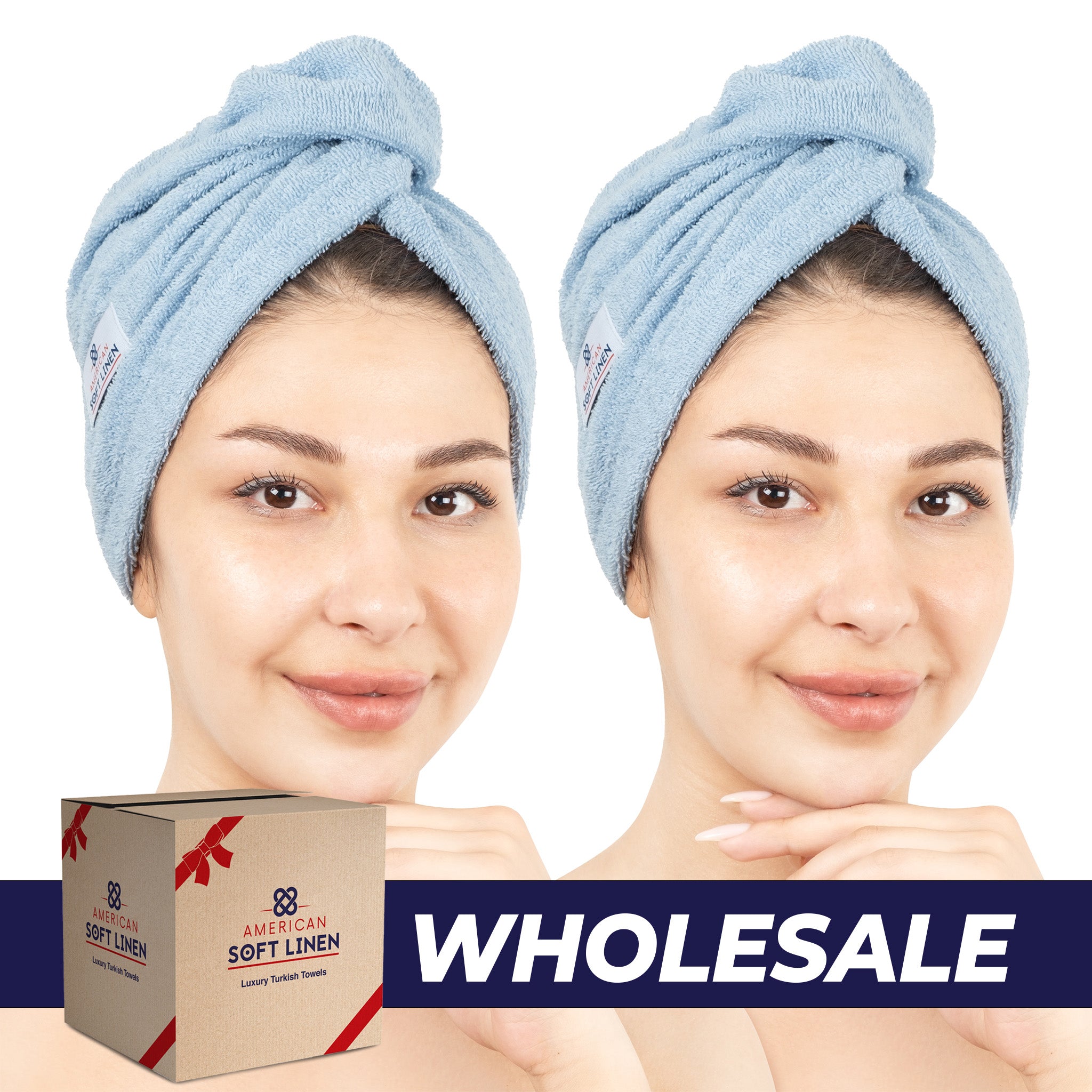 American-softlinen 100% Cotton Hair Drying Towels for Women 2 pack 75 set case pack sky-blue-0