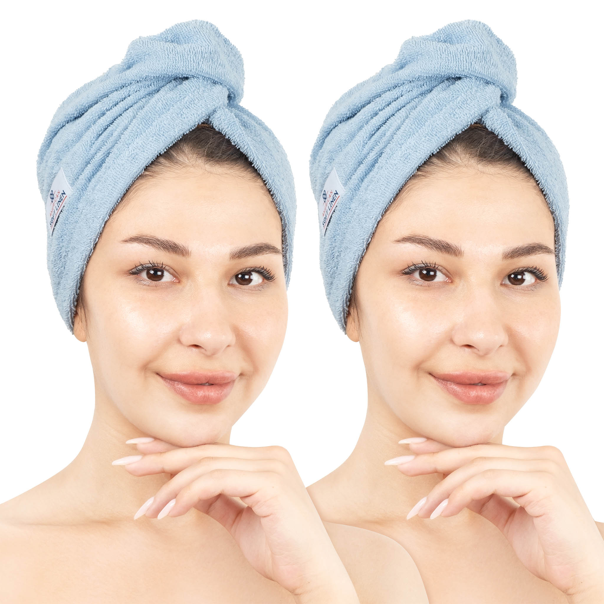American-softlinen 100% Cotton Hair Drying Towels for Women 2 pack 75 set case pack sky-blue-1