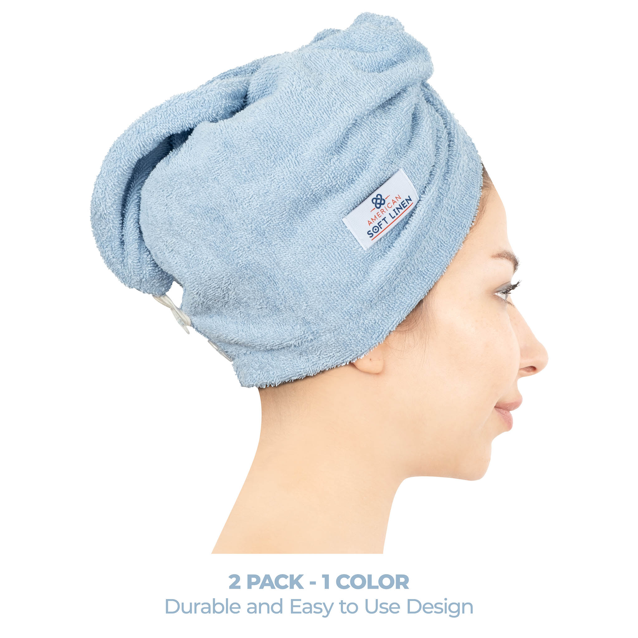 American-softlinen 100% Cotton Hair Drying Towels for Women 2 pack 75 set case pack sky-blue-2