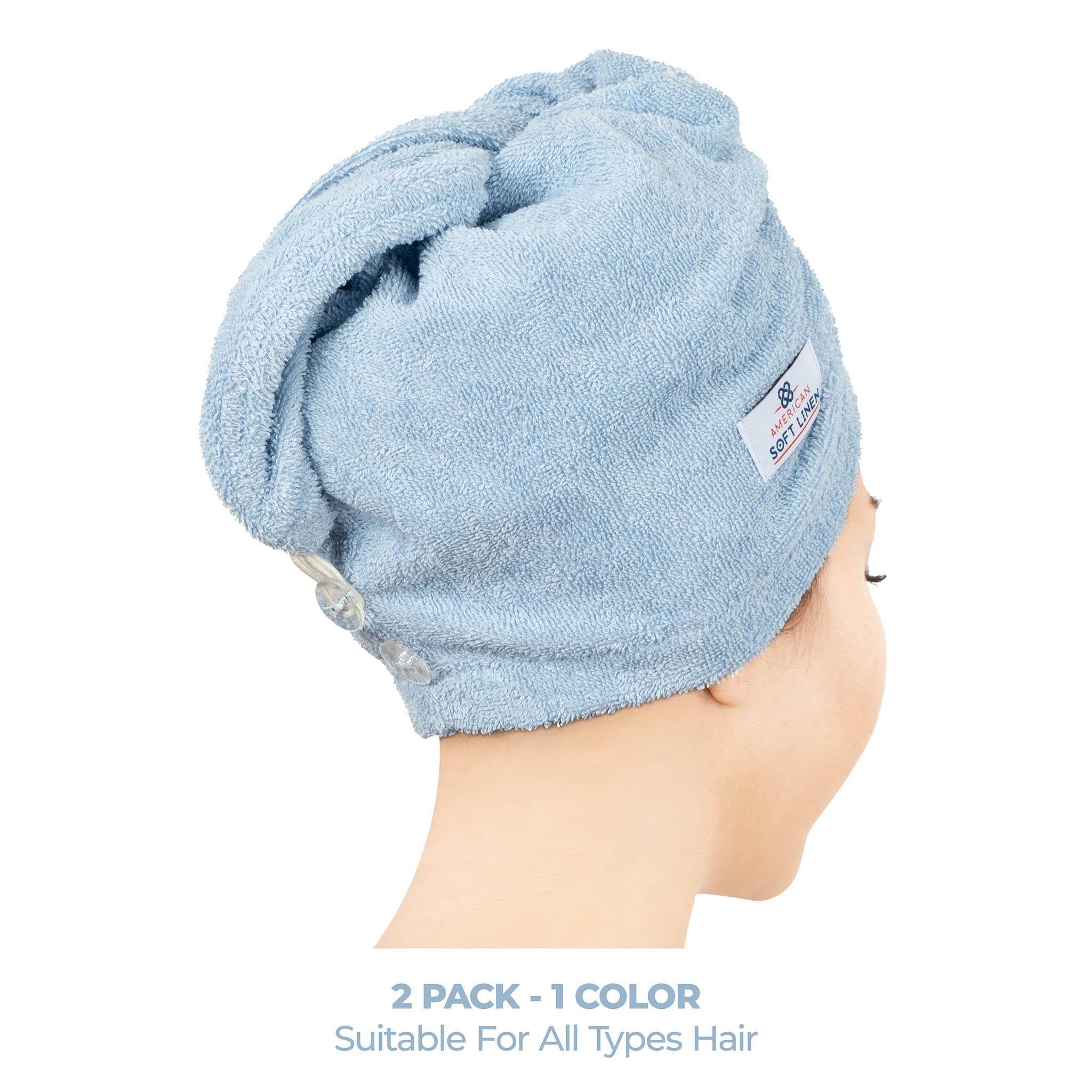American-softlinen 100% Cotton Hair Drying Towels for Women 2 pack 75 set case pack sky-blue-3