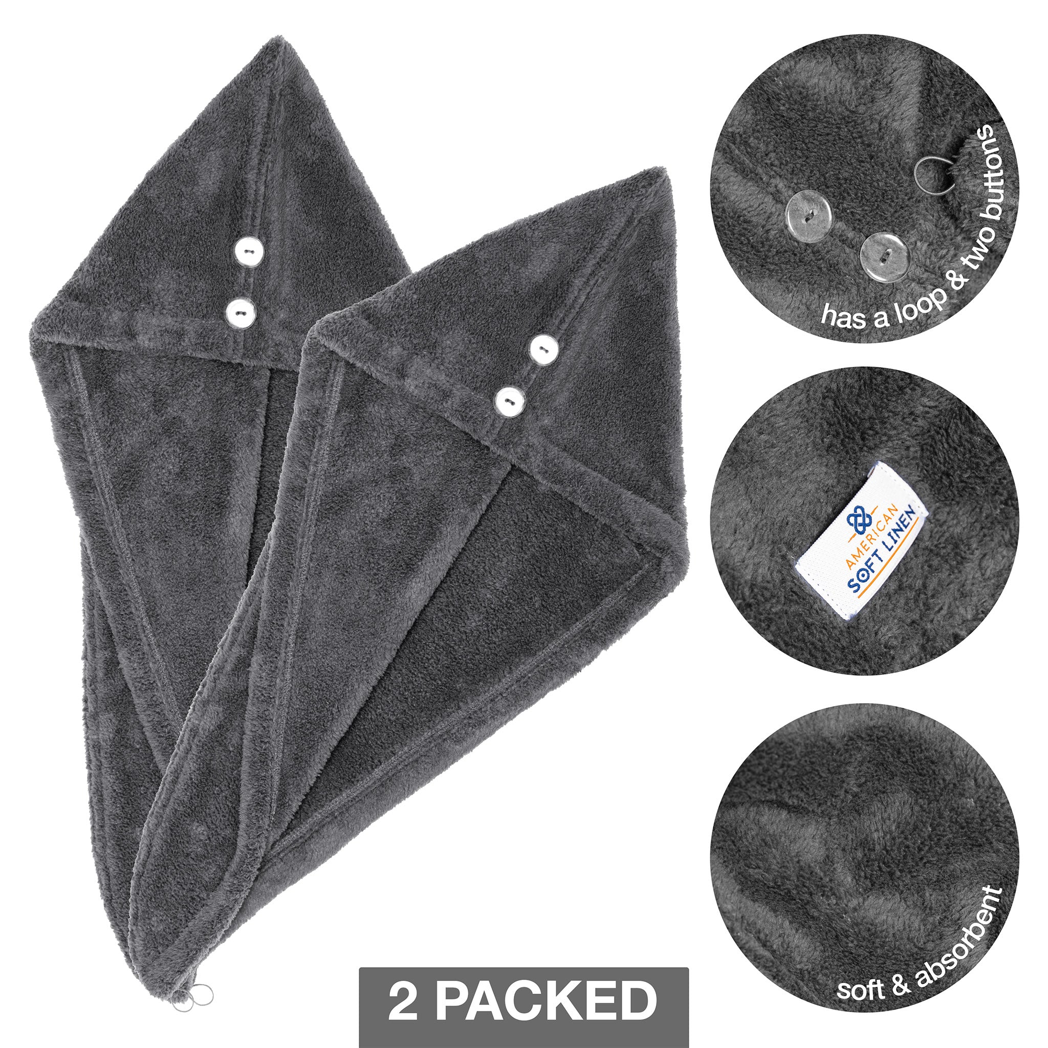 American-softlinen Extremely Soft Super Absorbent and Fast Drying Hair Towel -2-packed-gray-5
