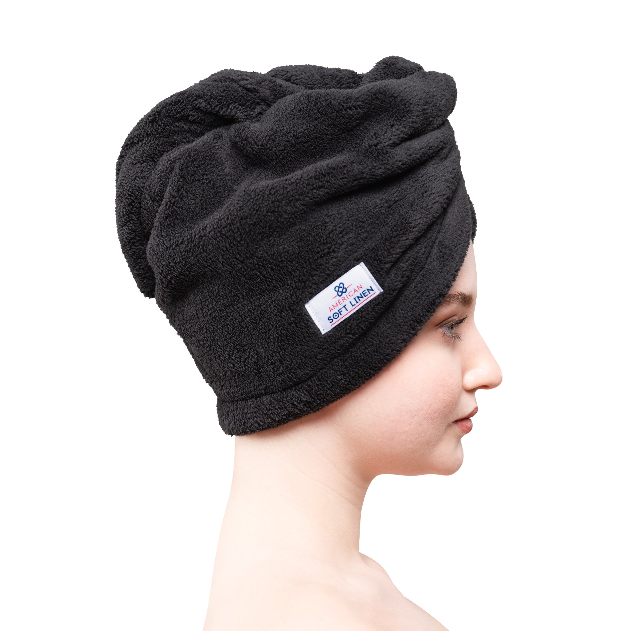 American-softlinen Extremely Soft Super Absorbent and Fast Drying Hair Towel -black-2