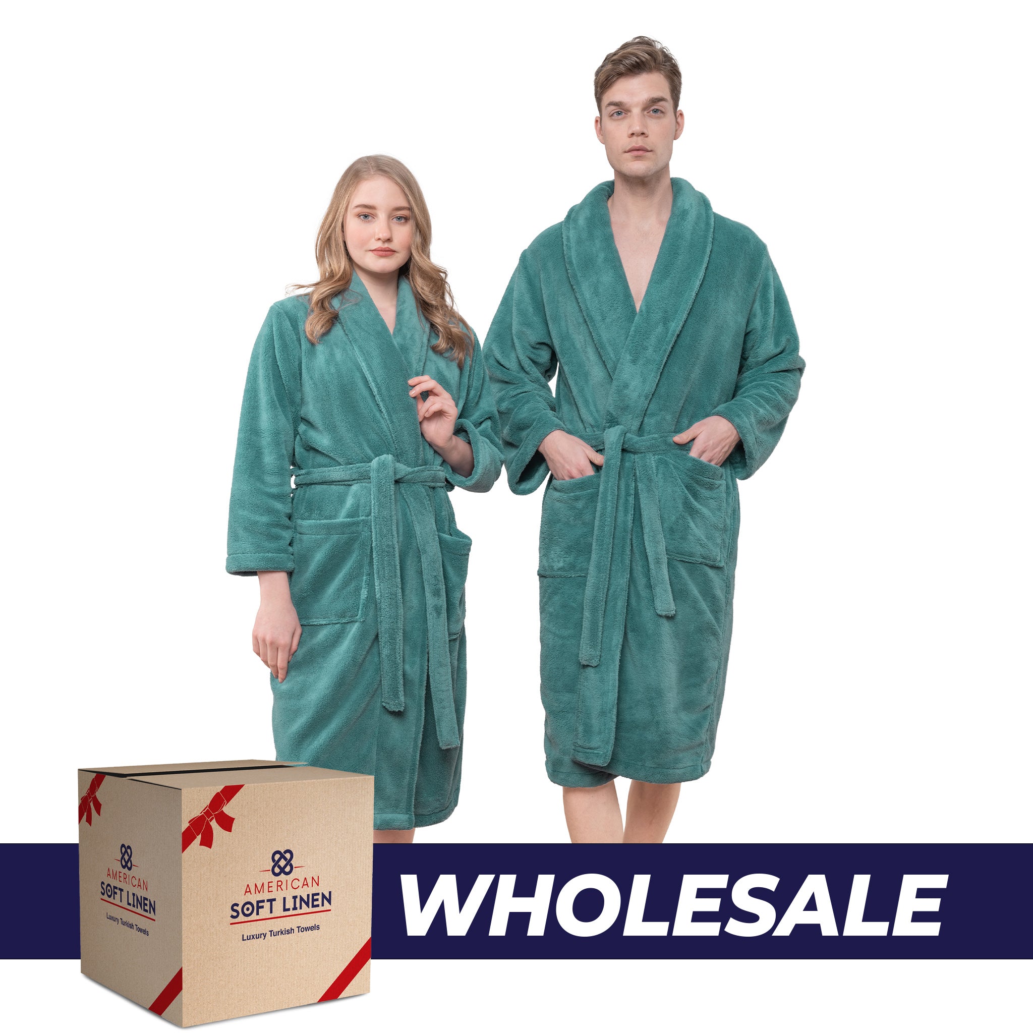 American-softlinen Super Soft Absorbent and Fluffy Unisex Fleece Bathrobe -12 Set Case Pack -M-L-colonial-blue-0