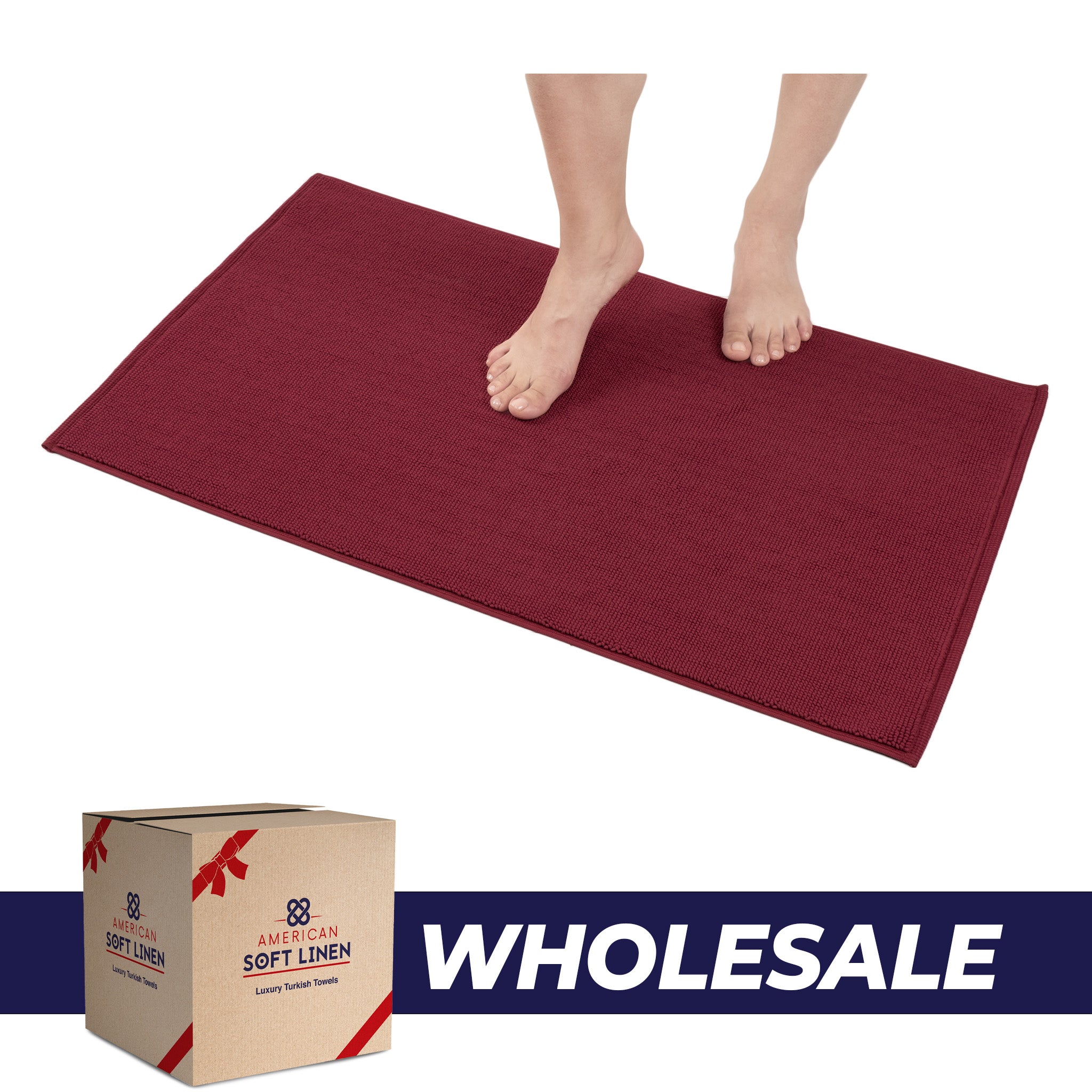 American-softlinen Non-slip 20x34 100% Cotton Bath Rug Wholesale bordeaux-red-0