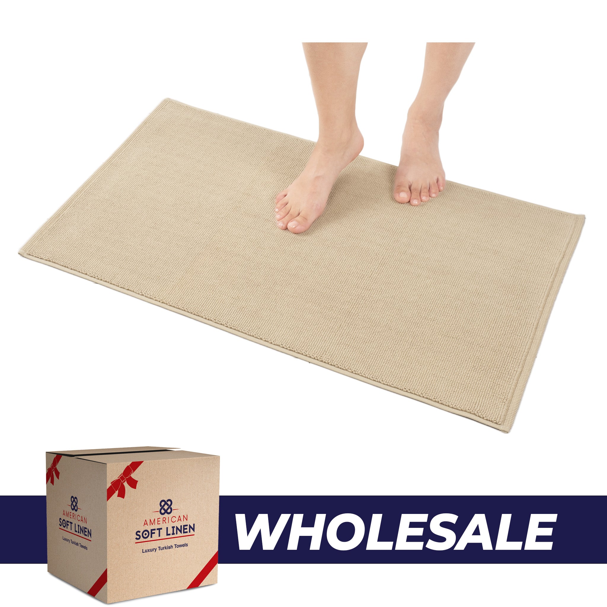 American-softlinen Non-slip 20x34 100% Cotton Bath Rug Wholesale sand-taupe-0