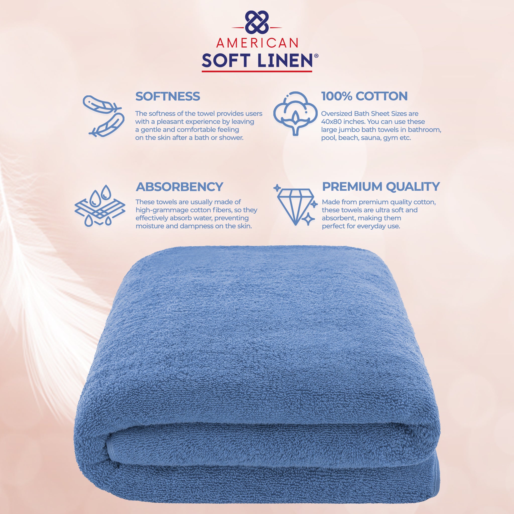 American-softlinen - 40x80 Inch Oversized Bath Sheet Turkish Bath Towel - 12 Piece Case Pack - electric-blue-5
