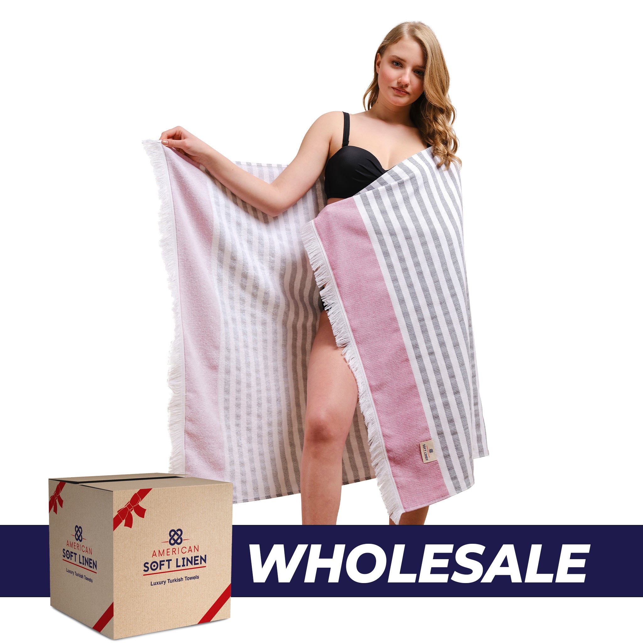 American-softlinen 100% Turkish Cotton Peshtemal 44 set case pack -rose-0