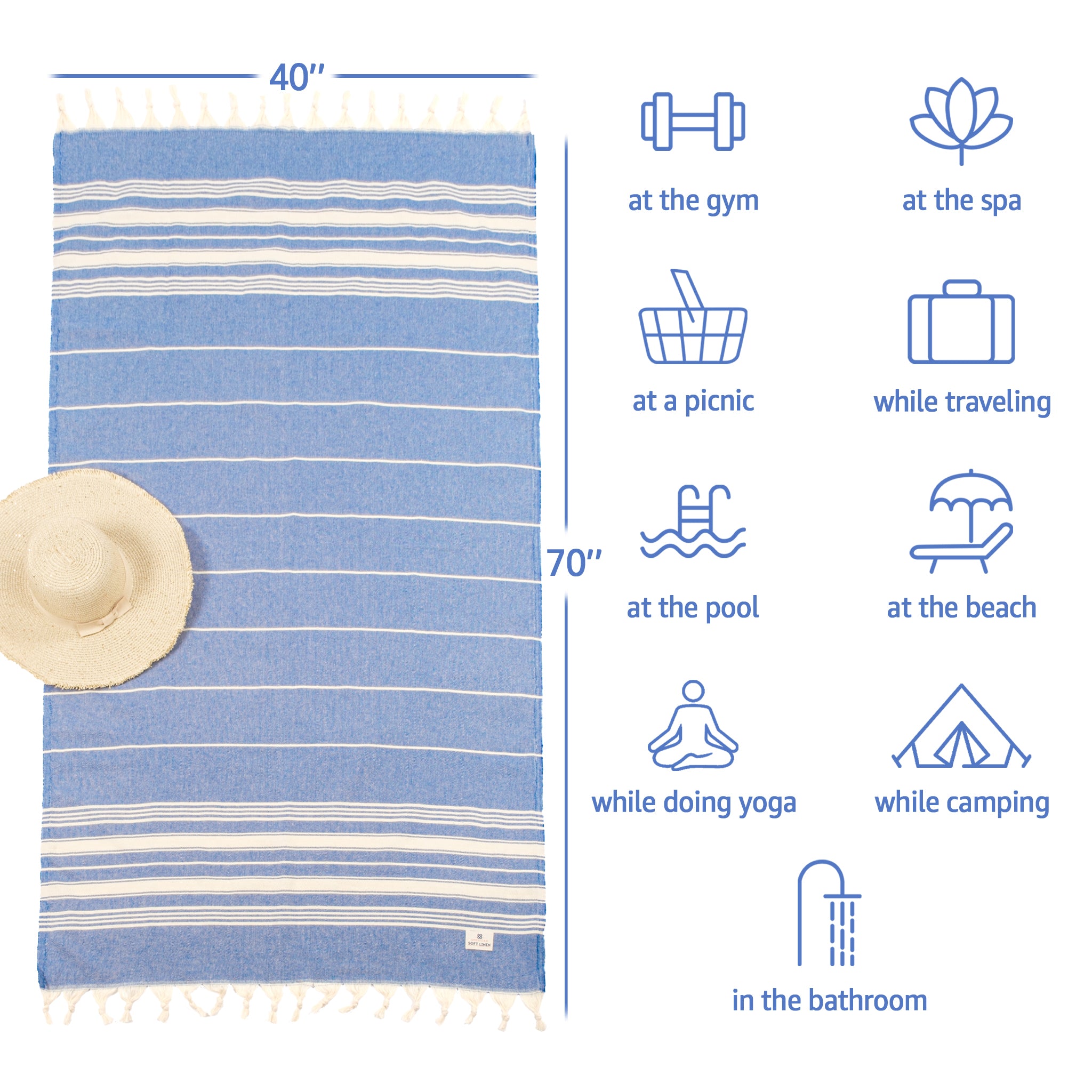 American-softlinen Turkish Peshtemal Beach Towels, Cotton 4 Pack, 40" x 70" Size, Swim Towels for Beach and Pool Towels