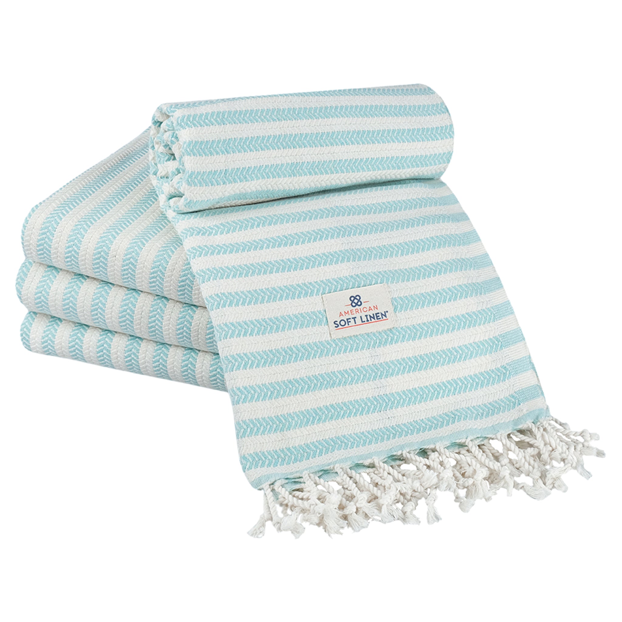 American-softlinen Turkish Peshtemal Beach Towels, Cotton 4 Pack, 40" x 70" Size, Swim Towels for Beach and Pool Towels