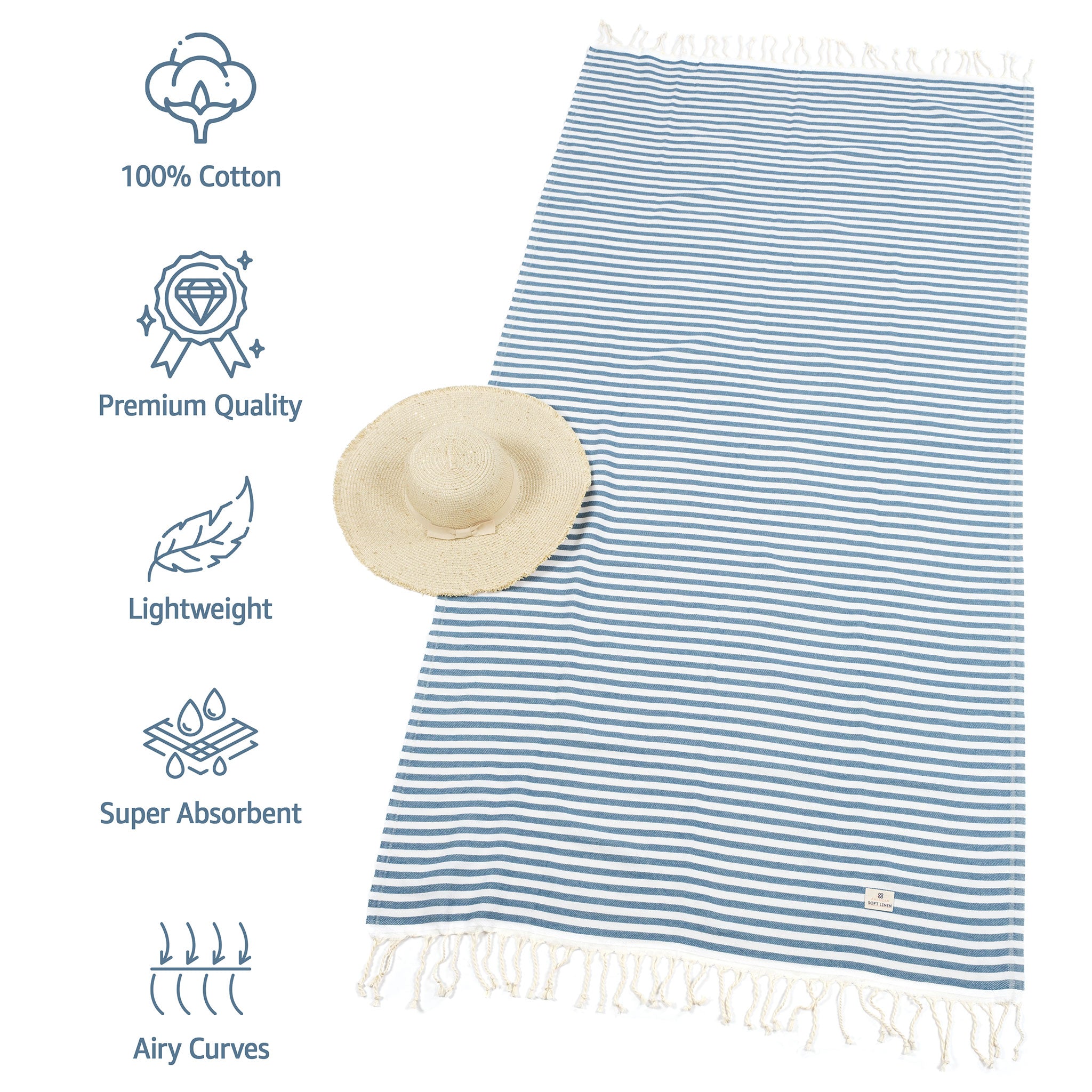 American-softlinen - 100% Cotton Turkish Peshtemal Towels 40x70 Inches - Petrol-Blue - 3