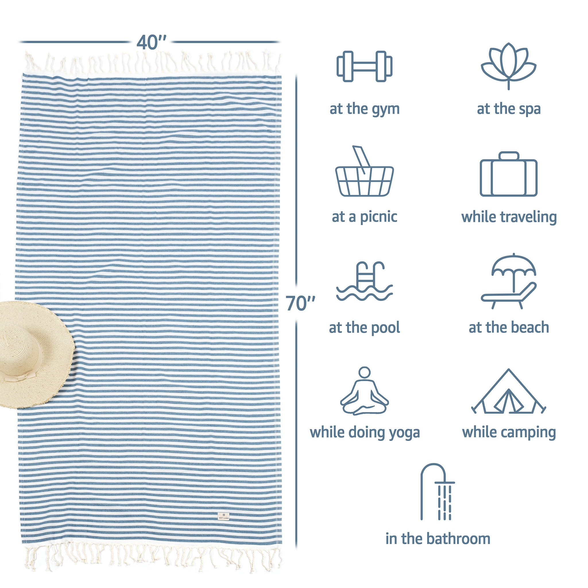 American-softlinen - 100% Cotton Turkish Peshtemal Towels 40x70 Inches - Petrol-Blue - 4