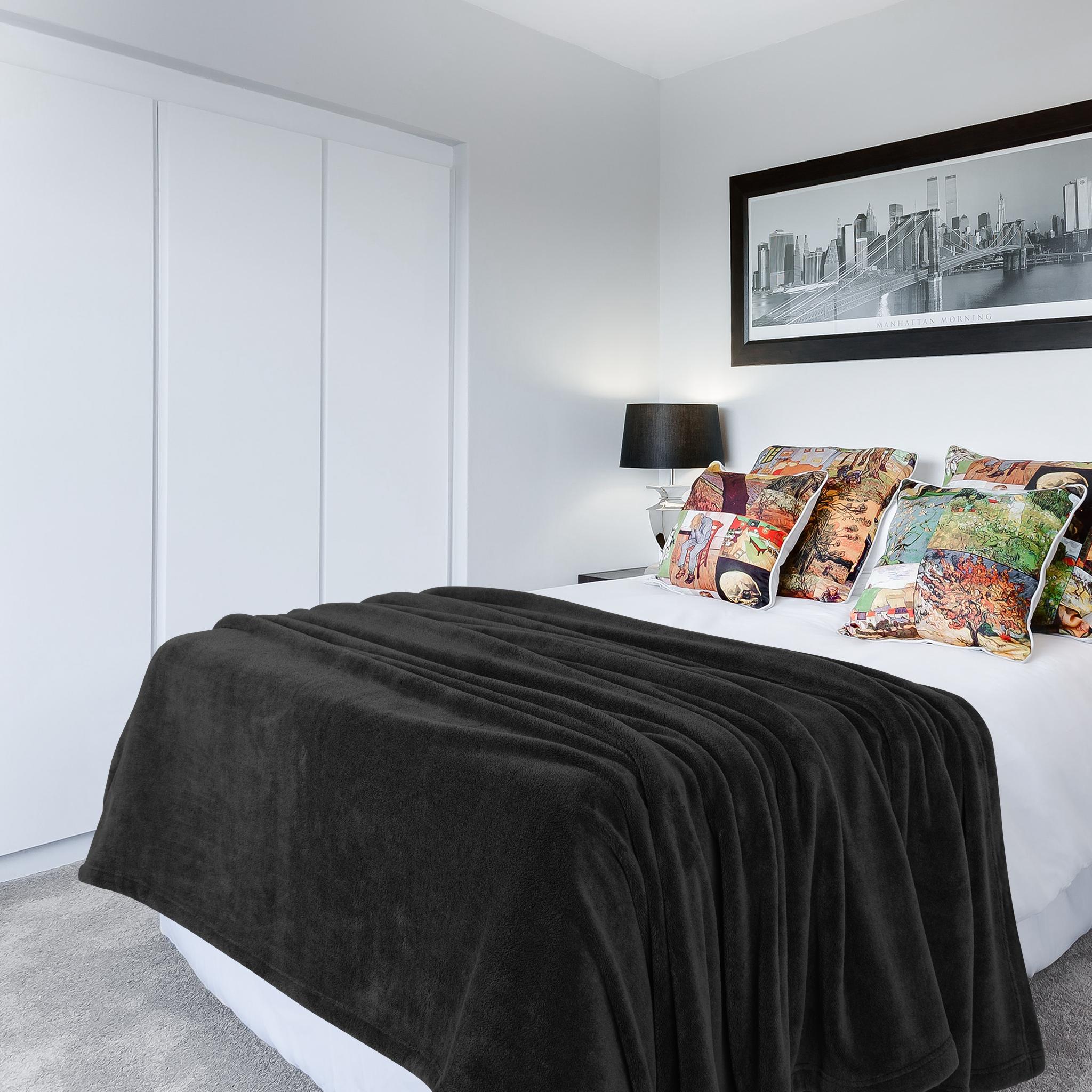 American-softlinen - Bedding Fleece Blanket - Queen Size 85x90 inches - Black - 1