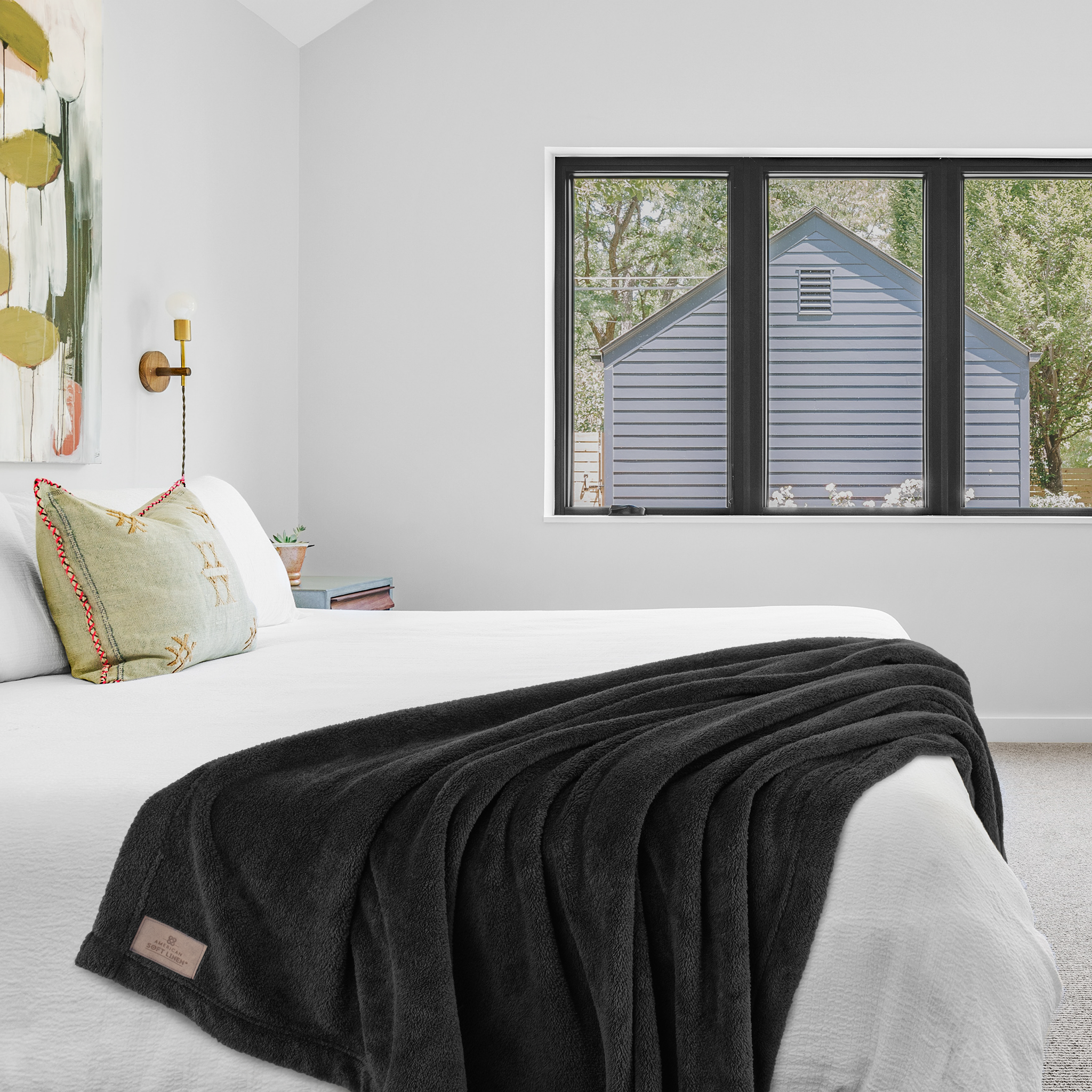 American-softlinen - Bedding Fleece Blanket - Twin Size 60x80 inches - Black - 2